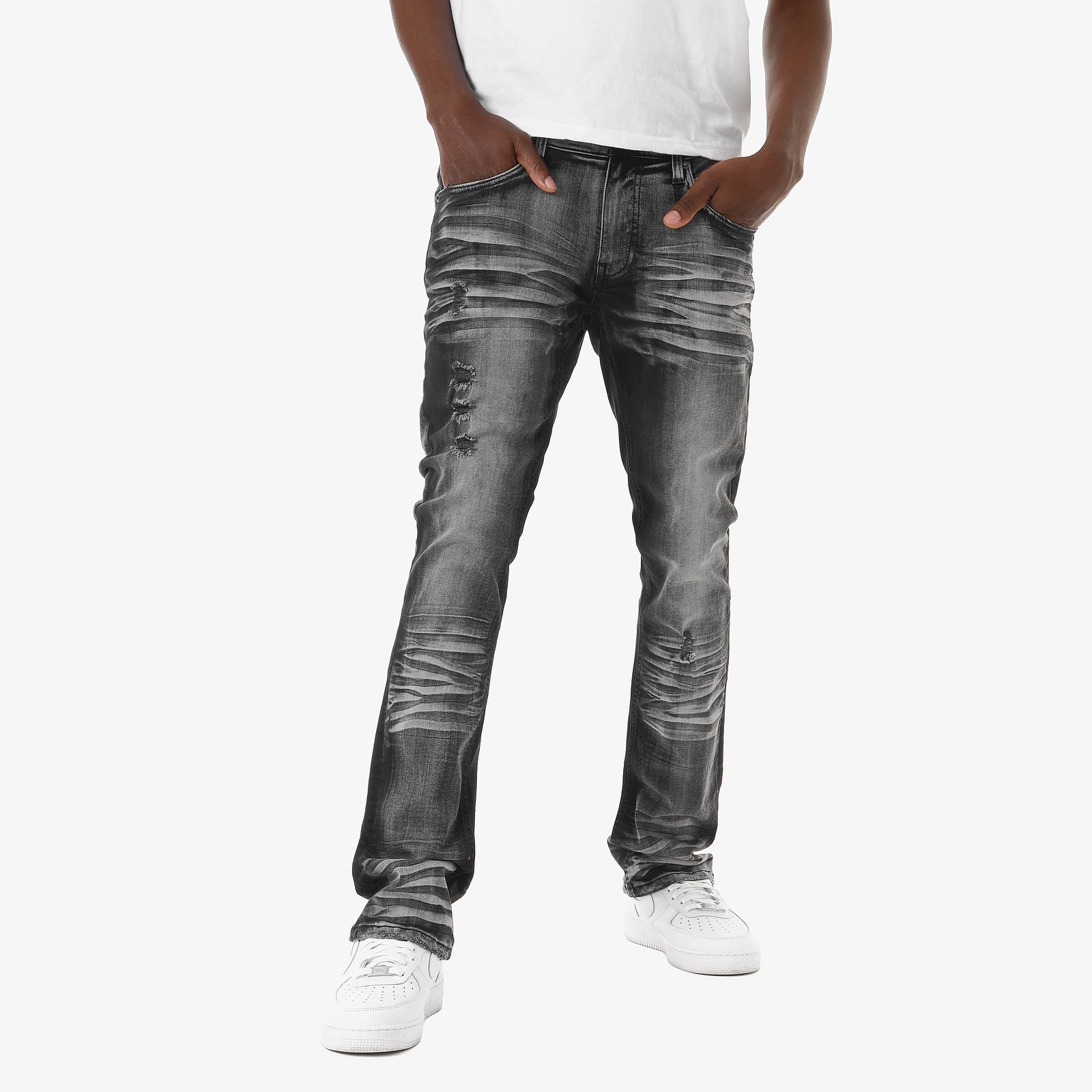 BLACK STACKED JEANS