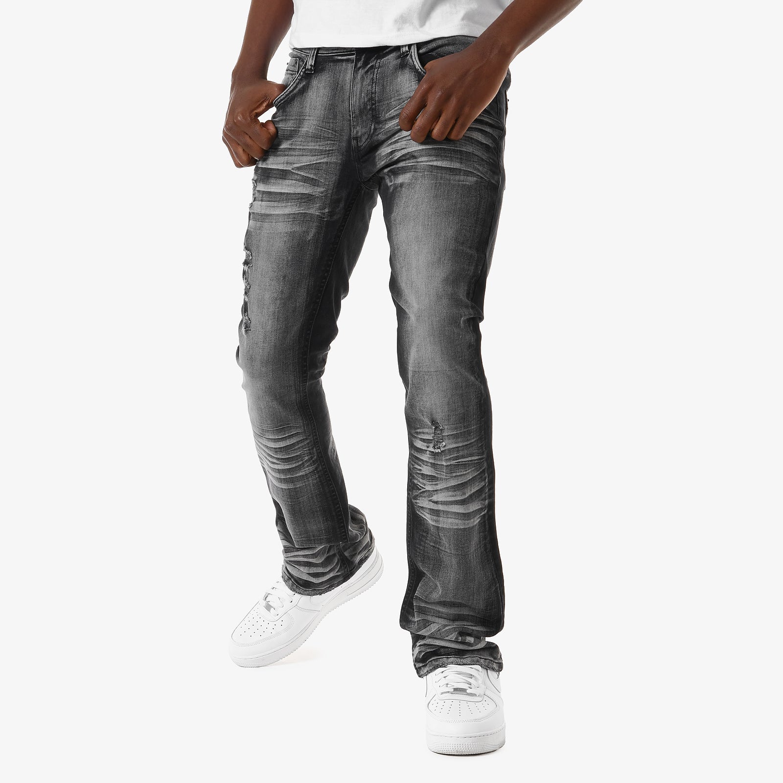 BLACK STACKED JEANS
