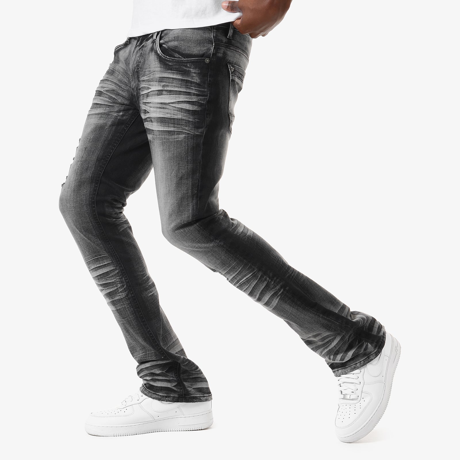 BLACK STACKED JEANS