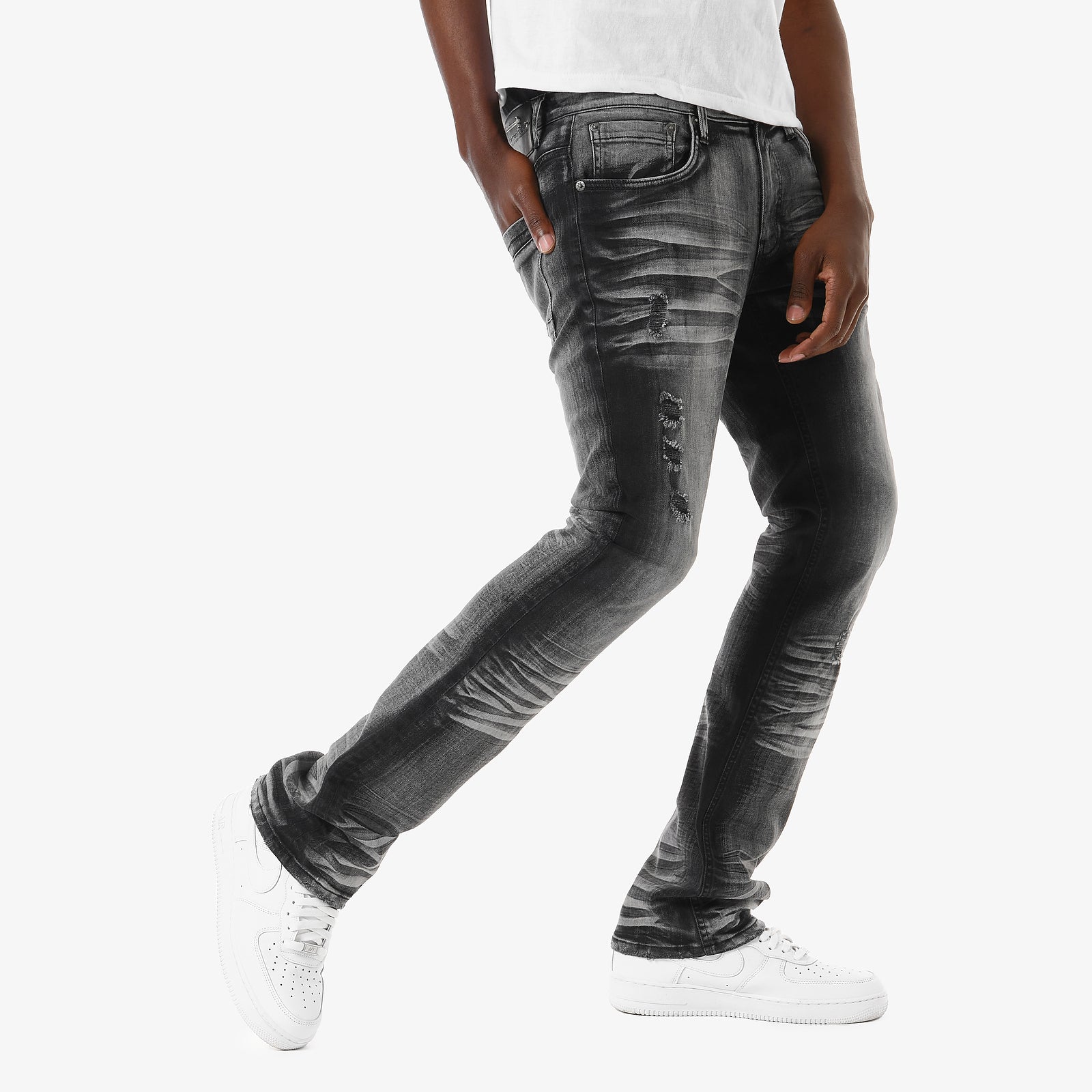 BLACK STACKED JEANS