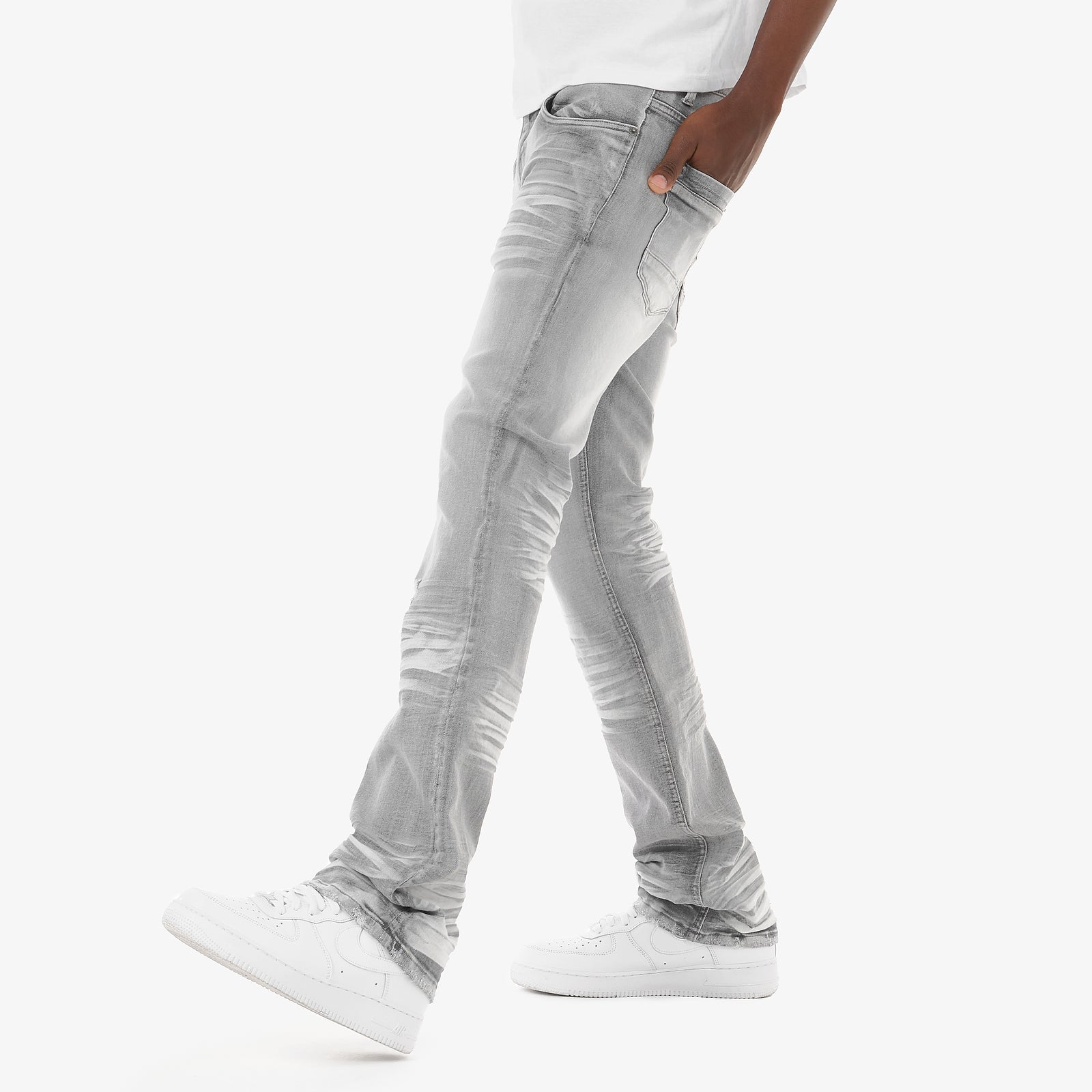 GREY STACKED JEANS