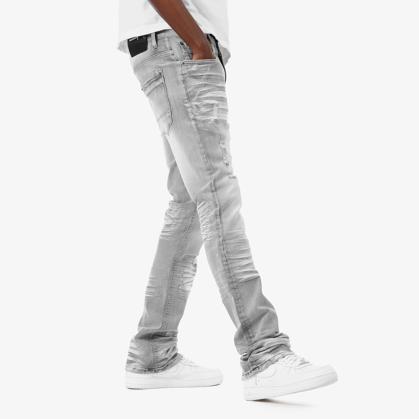 GREY STACKED JEANS