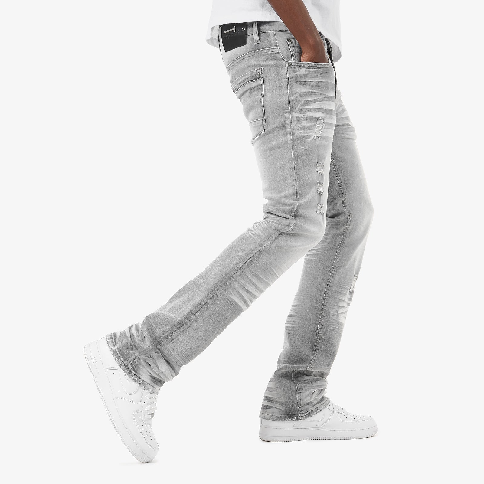 GREY STACKED JEANS