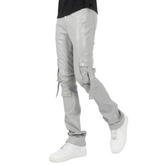 COOL GREY LEATHER CARGO STACKED JEANS