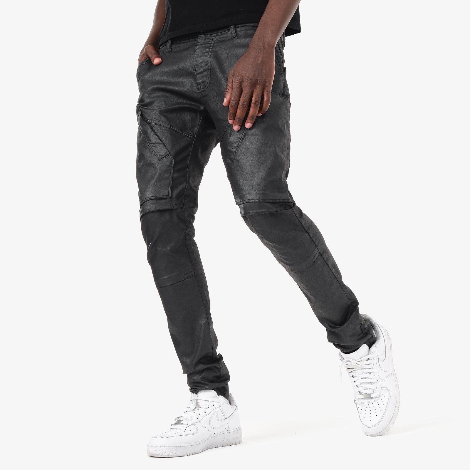 JET BLACK (WAXED) HIDDEN POCKET JEANS