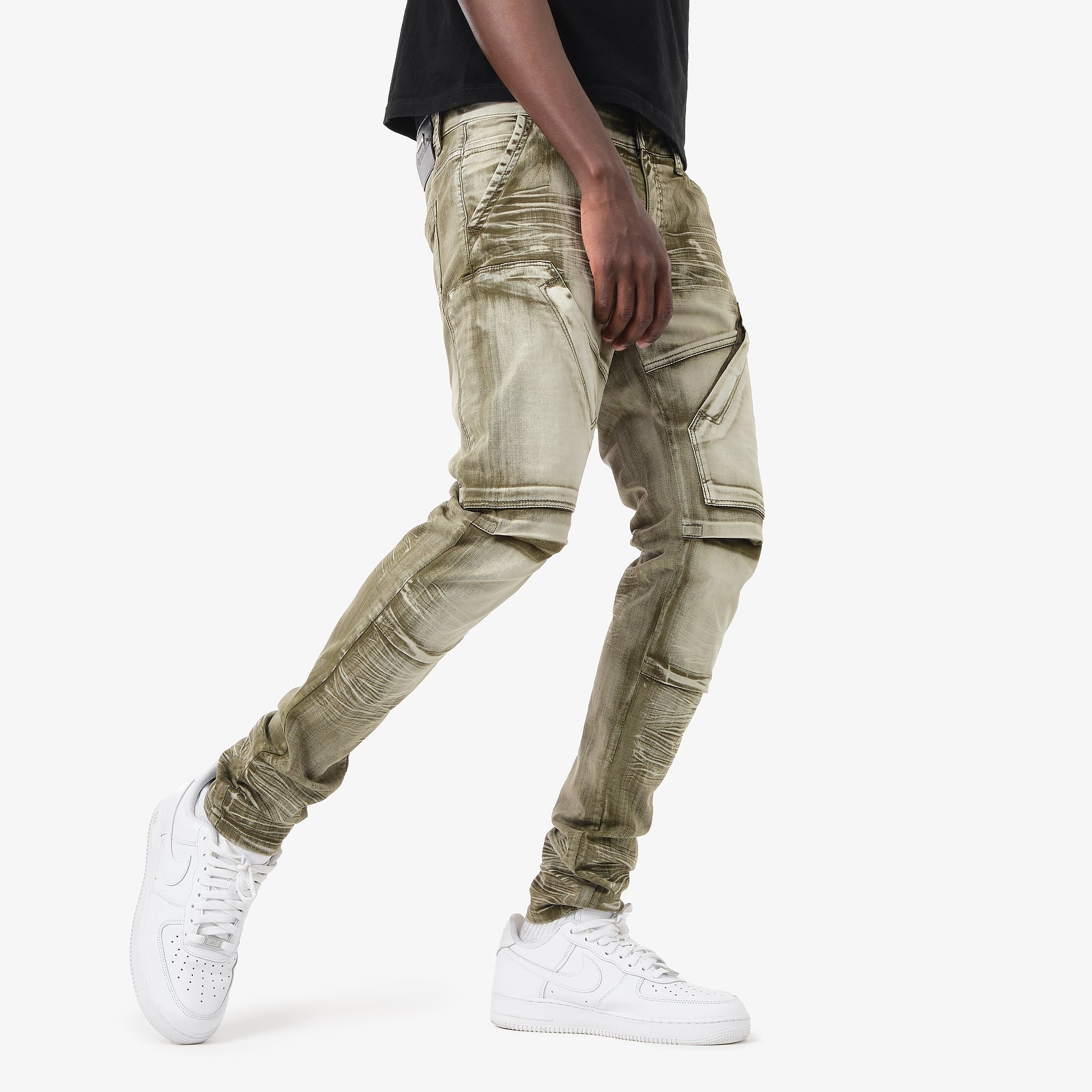 OLIVE WASHED HIDDEN POCKET JEANS