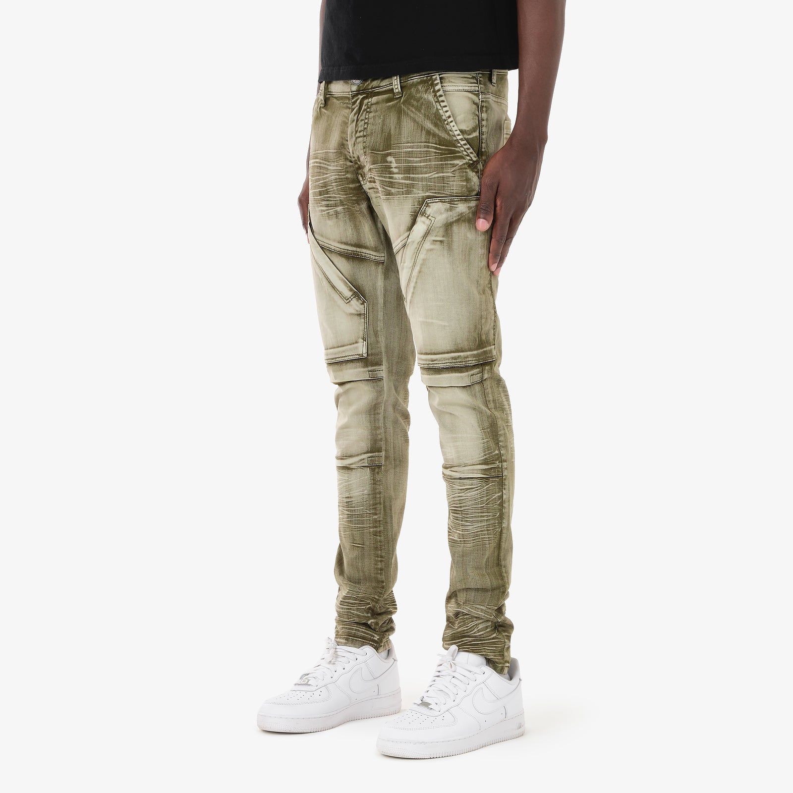 OLIVE WASHED HIDDEN POCKET JEANS