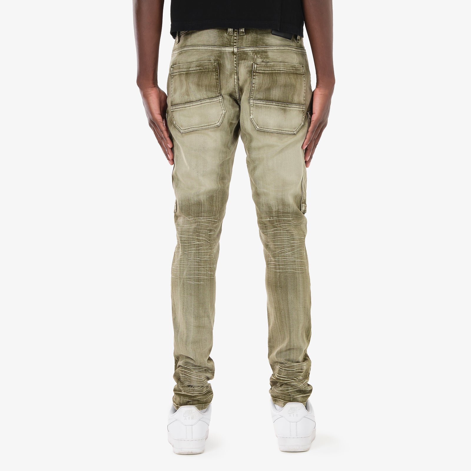 OLIVE WASHED HIDDEN POCKET JEANS