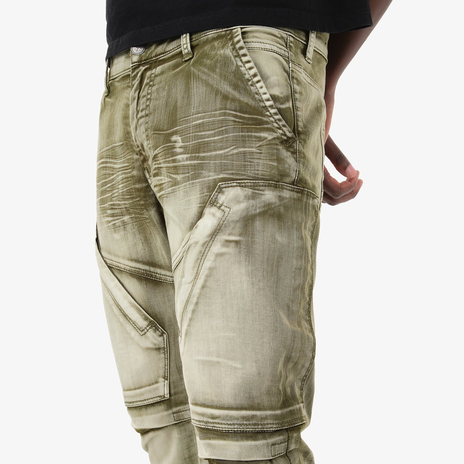 OLIVE WASHED HIDDEN POCKET JEANS