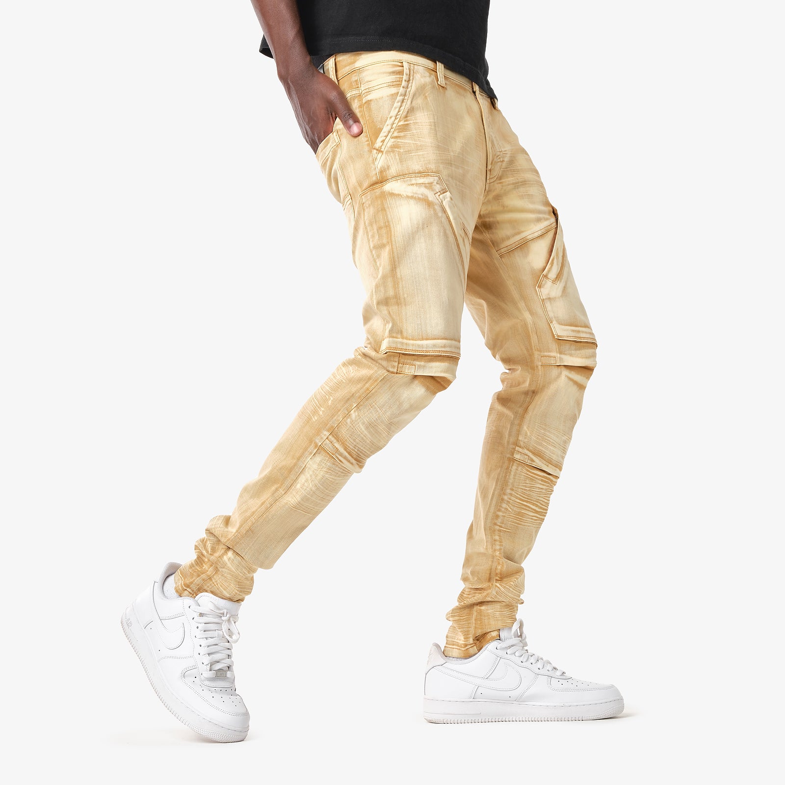 KHAKI WASHED HIDDEN POCKET JEANS