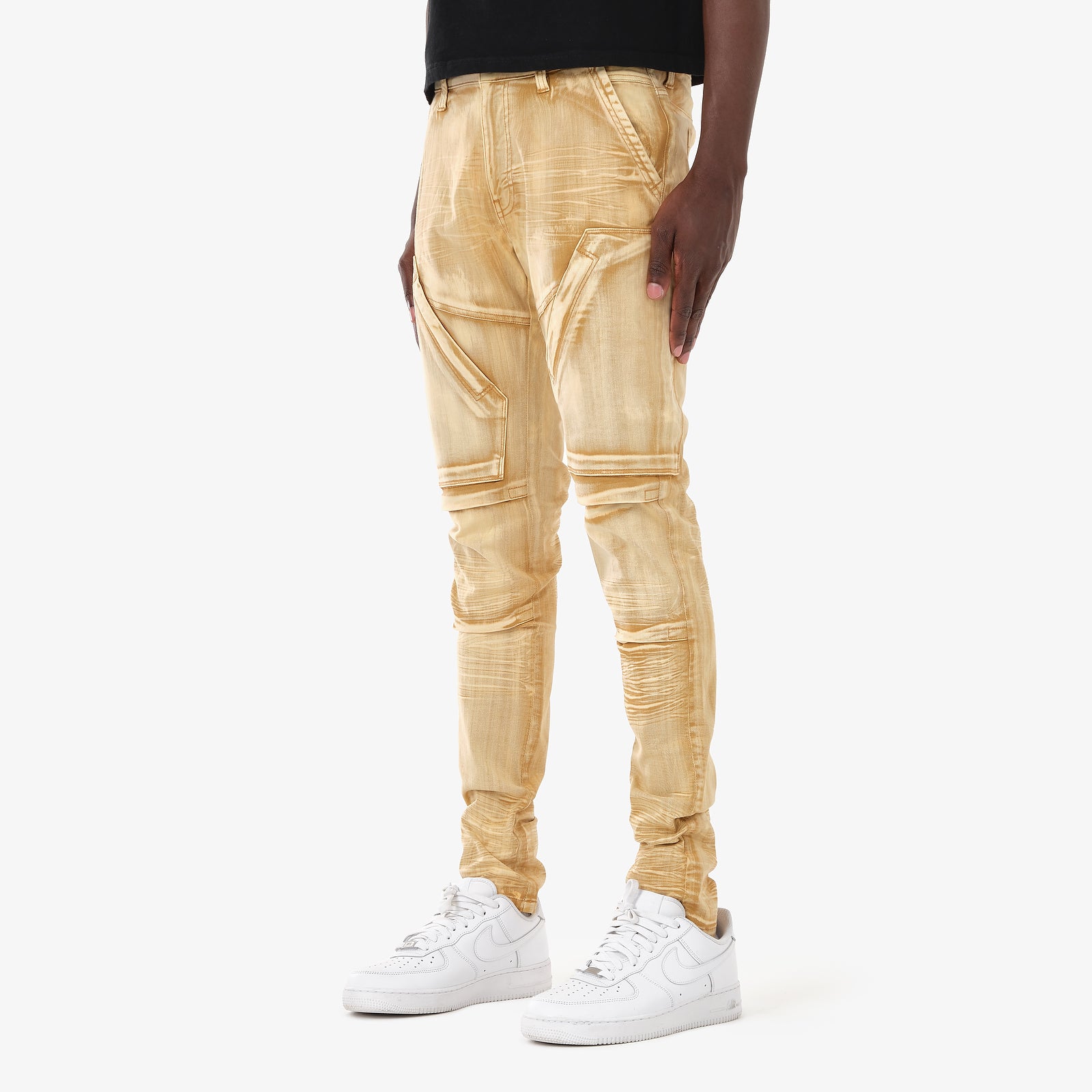 KHAKI WASHED HIDDEN POCKET JEANS