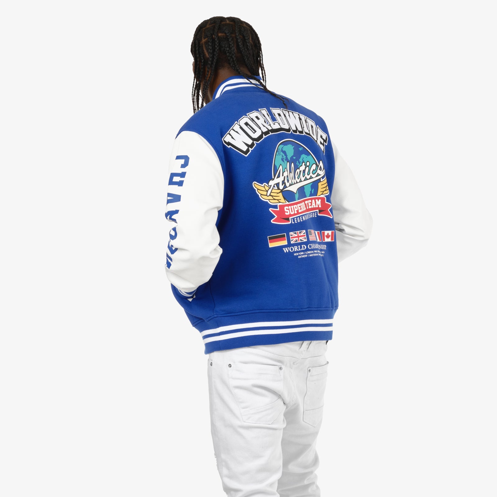 BLUE / WHITE "WORLDWIDE" VARSITY JACKET