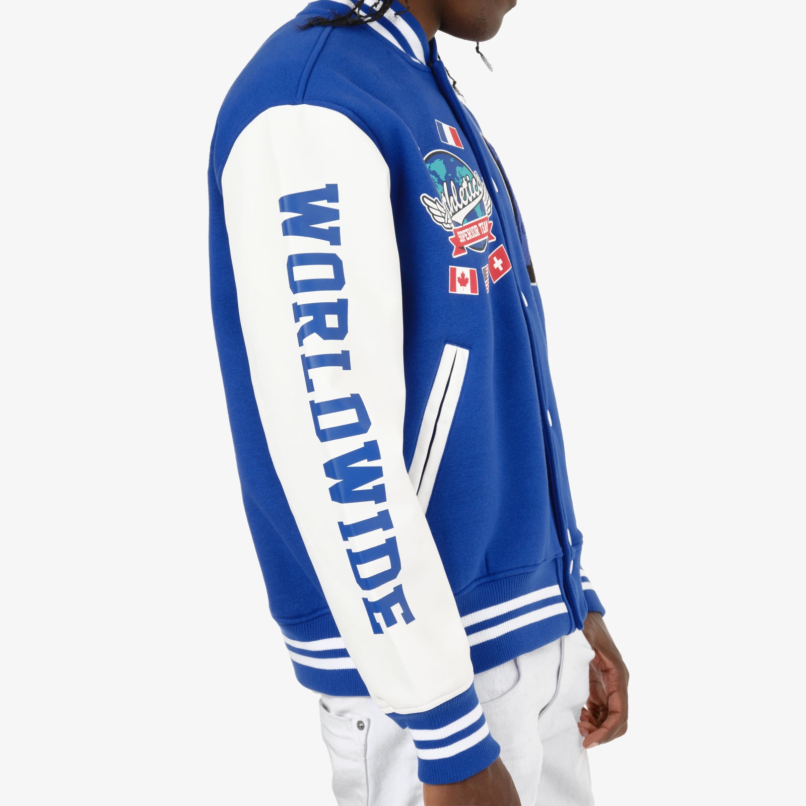 BLUE / WHITE "WORLDWIDE" VARSITY JACKET