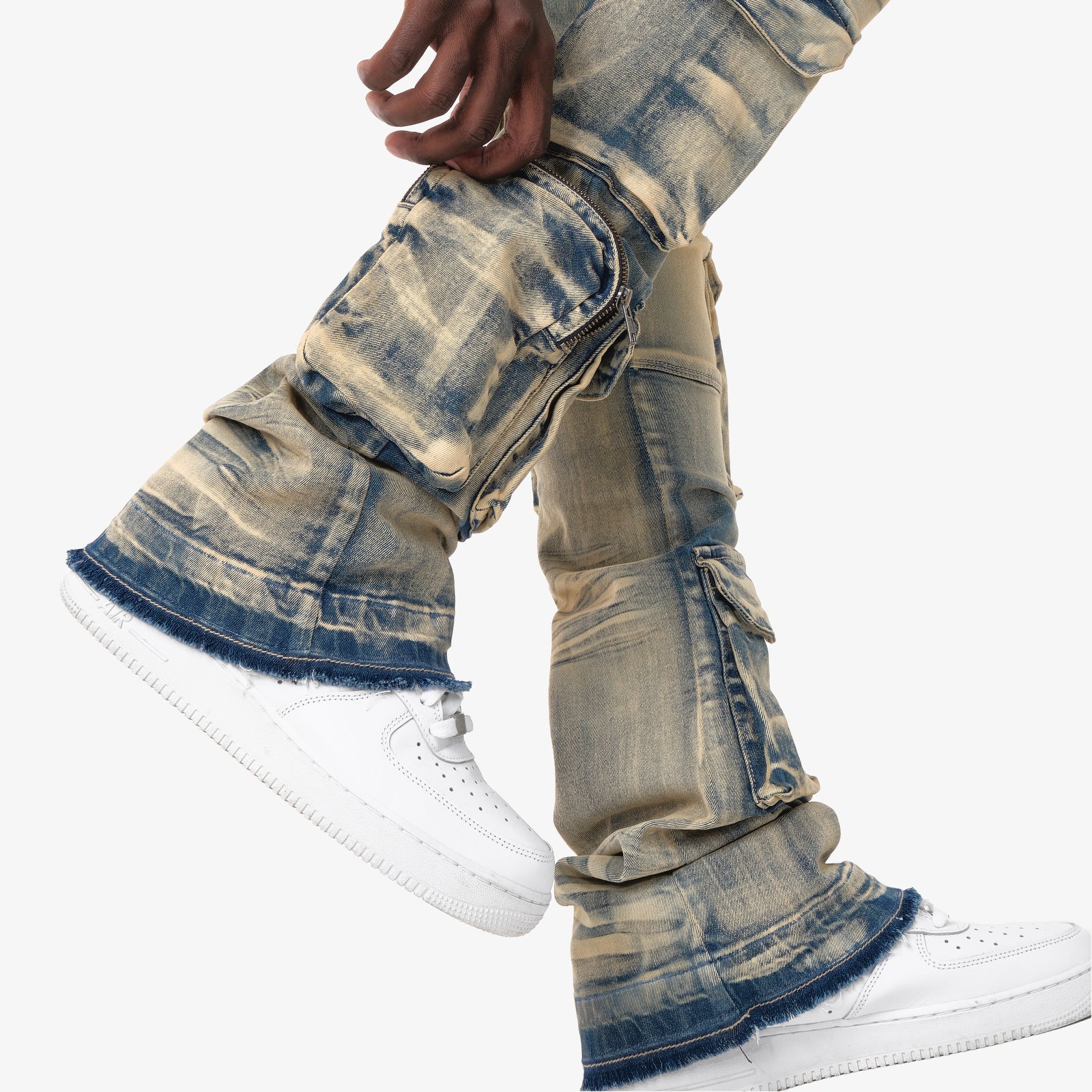VINTAGE WASHED STACKED CARGO JEANS