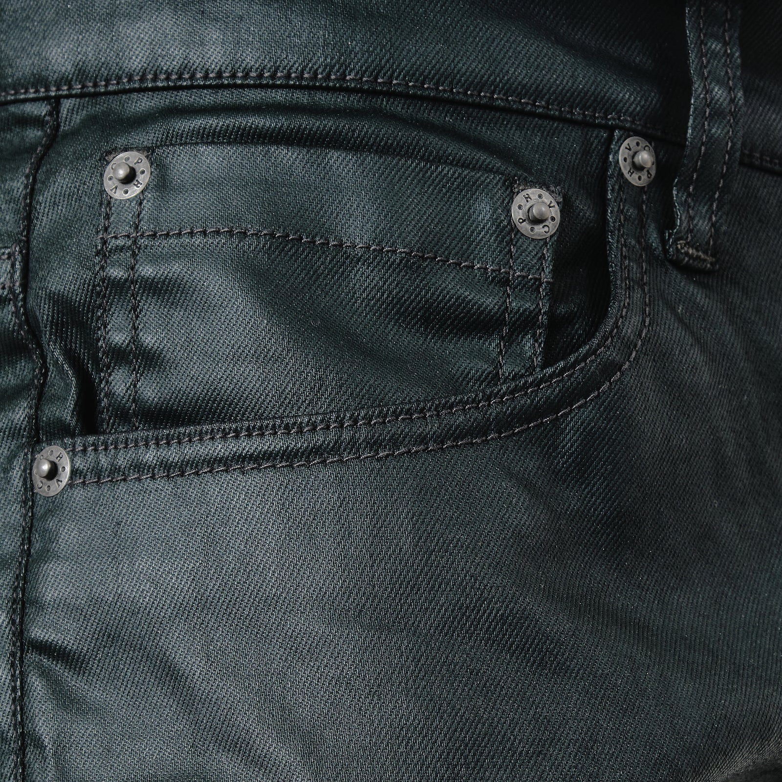 OLIVE WAXED STACKED PANTS