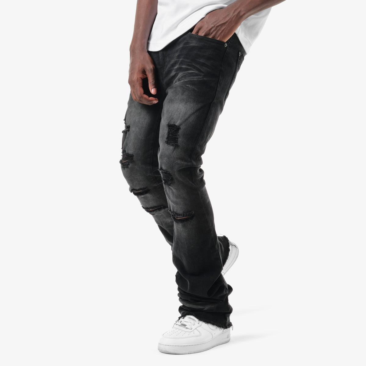 BLACK STACKED JEANS W/ SUPER STRETCH