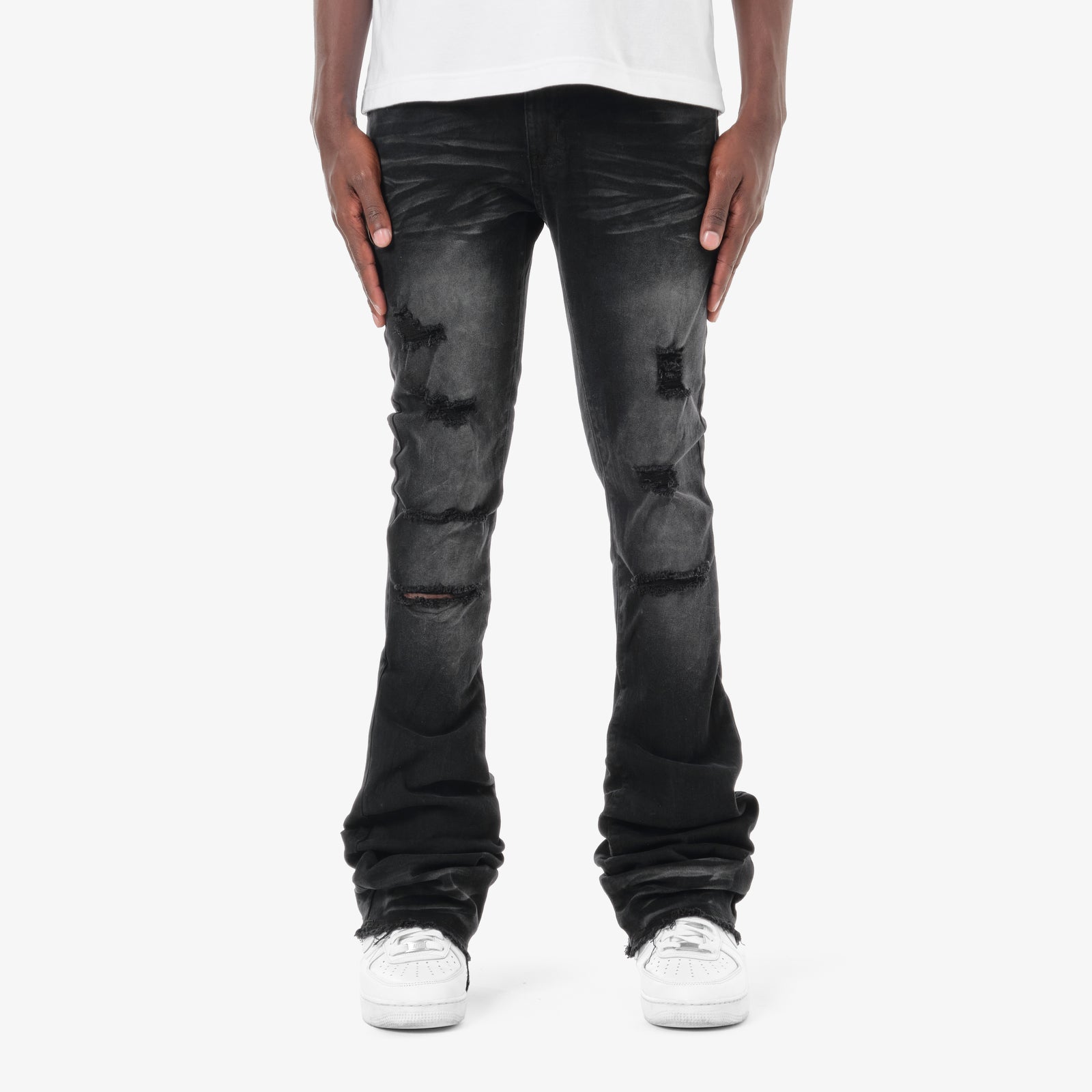 BLACK STACKED JEANS W/ SUPER STRETCH