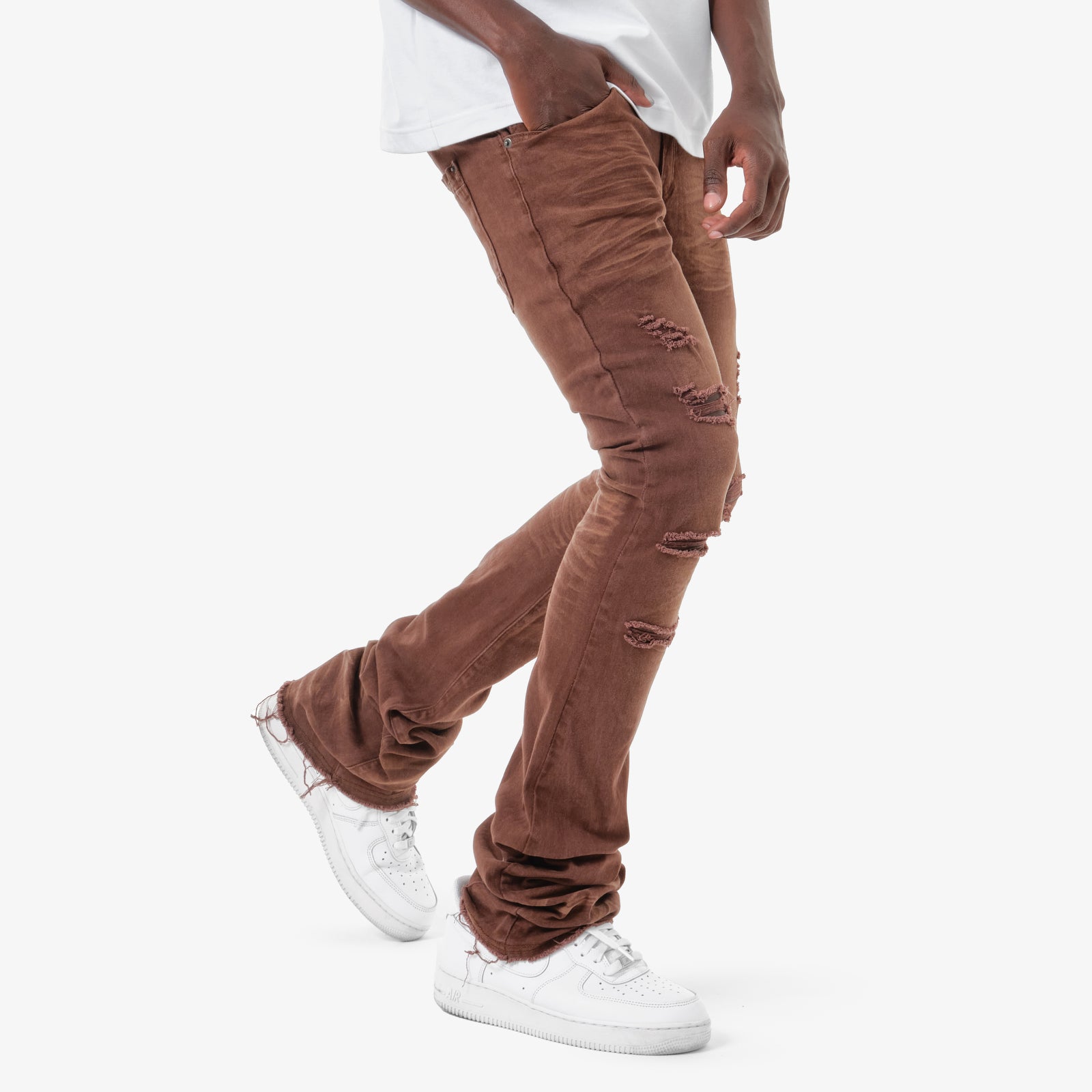 BROWN STACKED JEANS W/ SUPER STRETCH