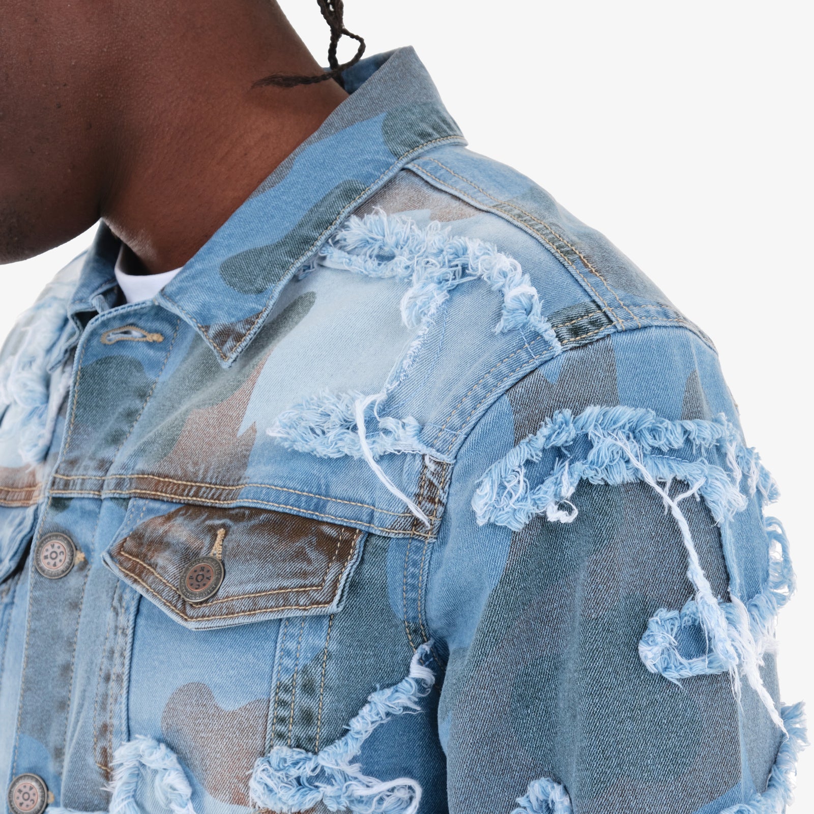 LIGHT SAND BLUE CAMO DENIM JACKET