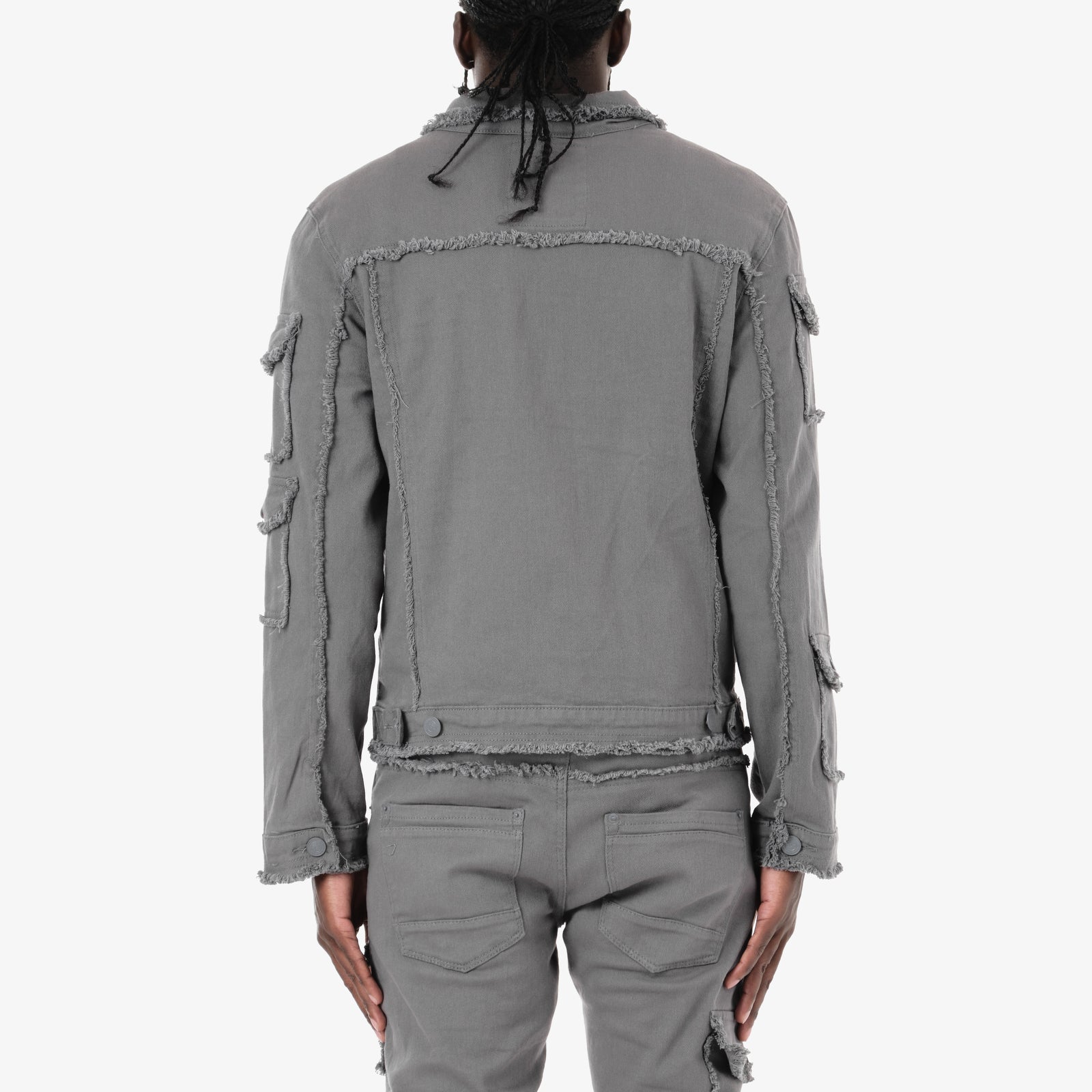 GRAY FRAYED DENIM JACKET
