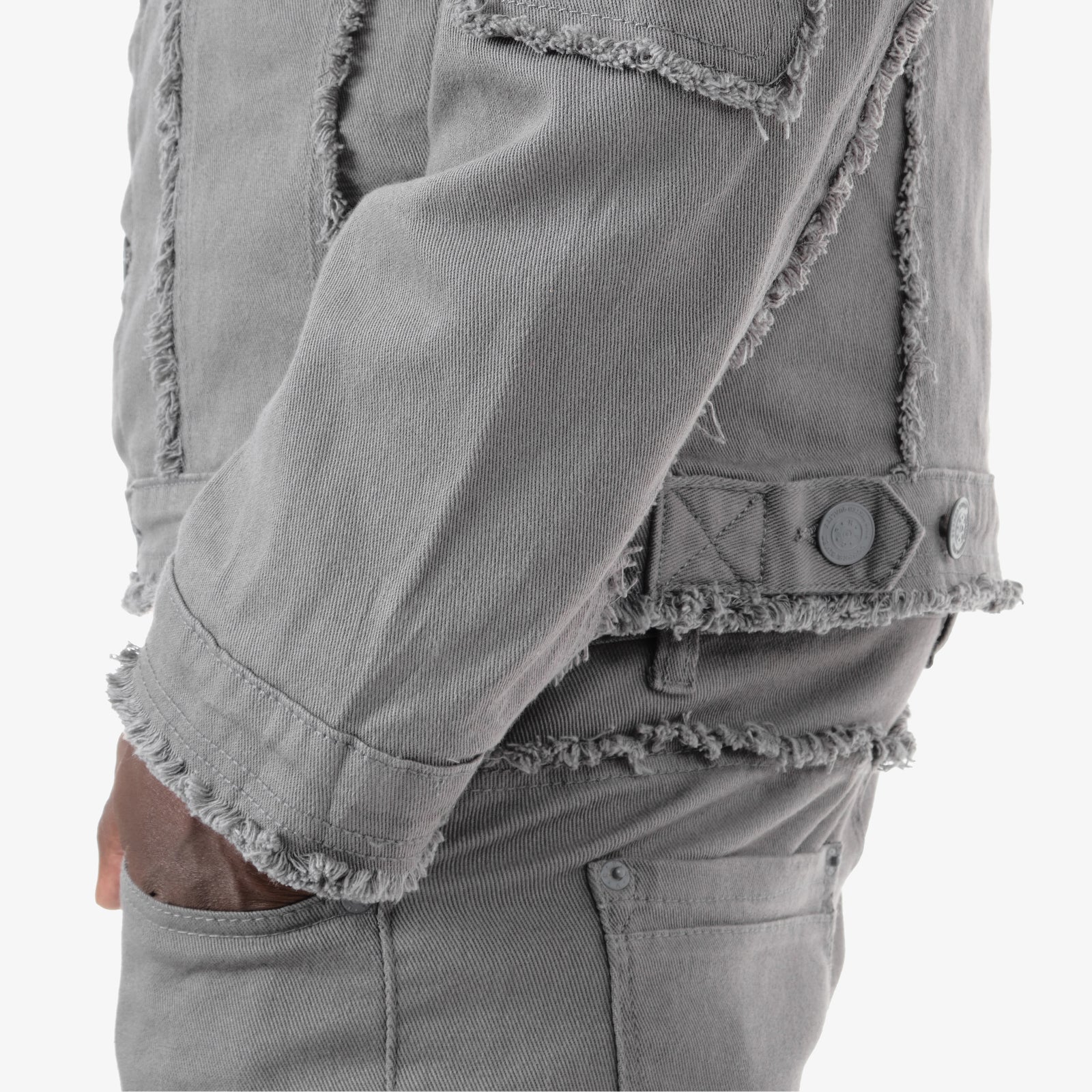 GRAY FRAYED DENIM JACKET