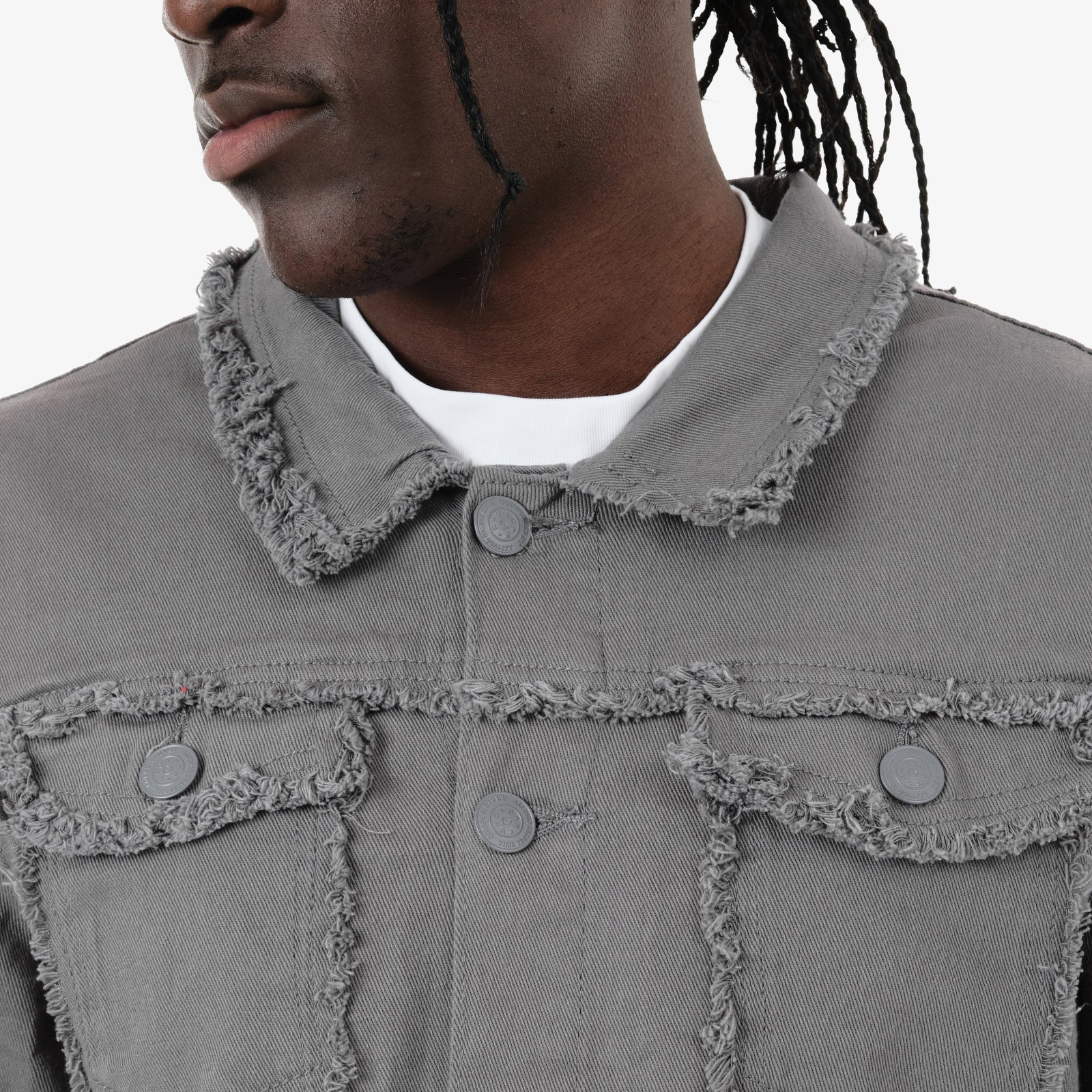 GRAY FRAYED DENIM JACKET