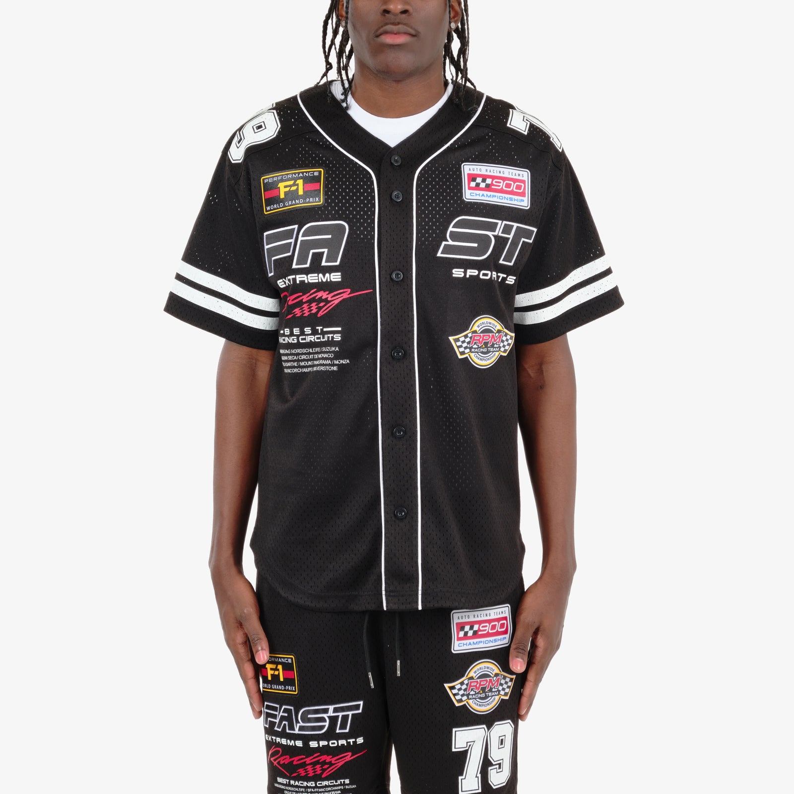 BLACK FAST MESH BUTTON DOWN