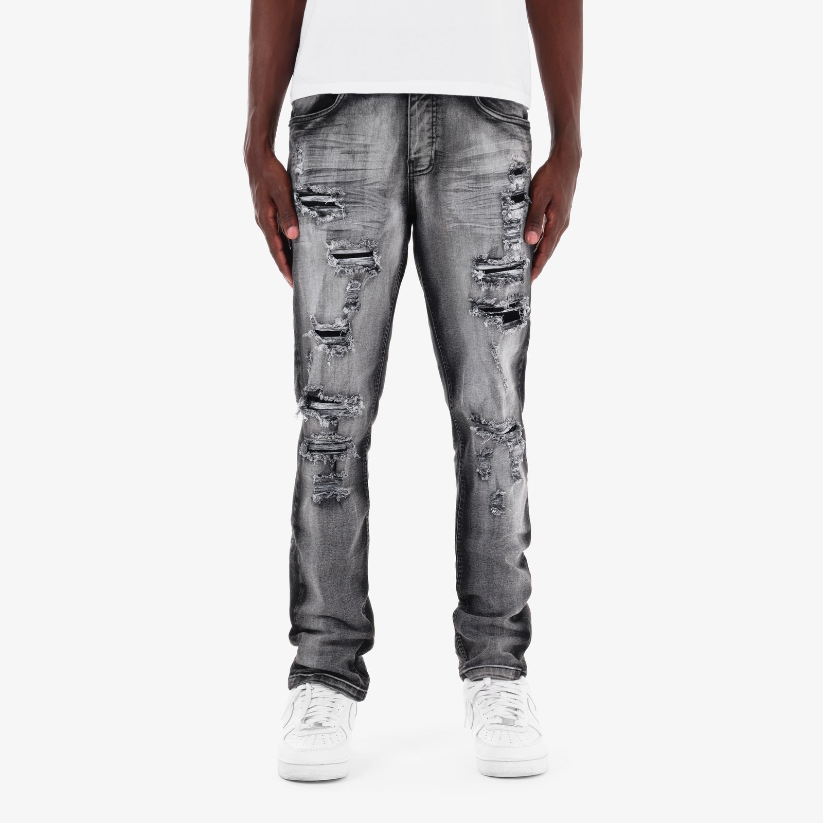 BLACK SAND TINT RIP & REPAIR JEANS