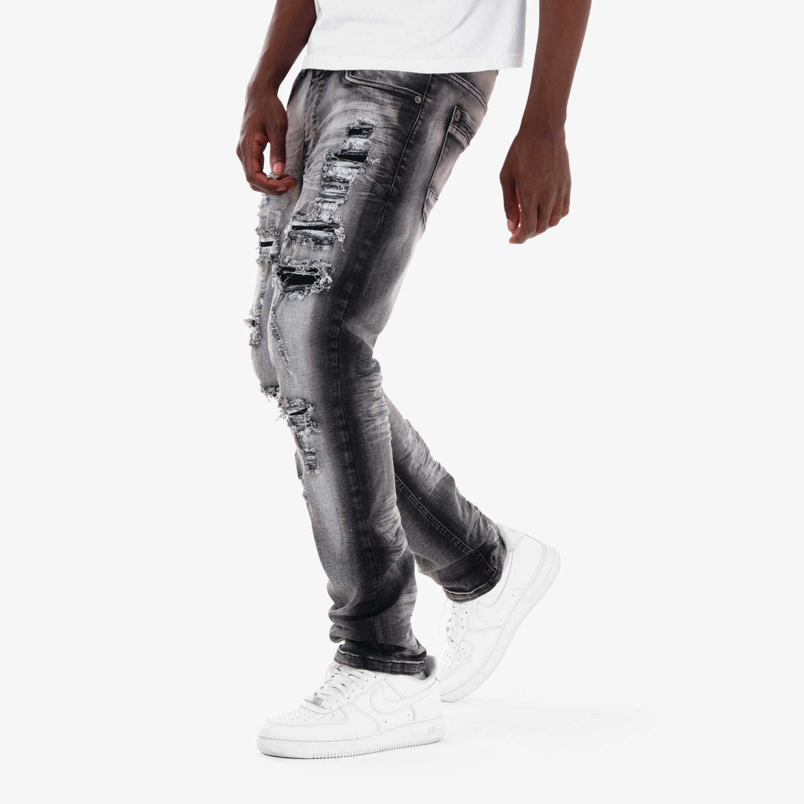 BLACK SAND TINT RIP & REPAIR JEANS