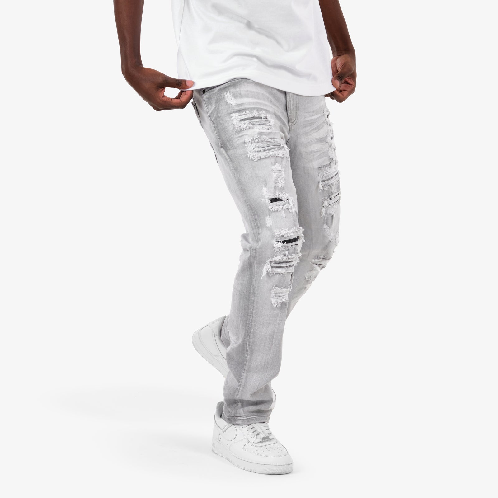 GRAY RIP & REPAIR JEANS