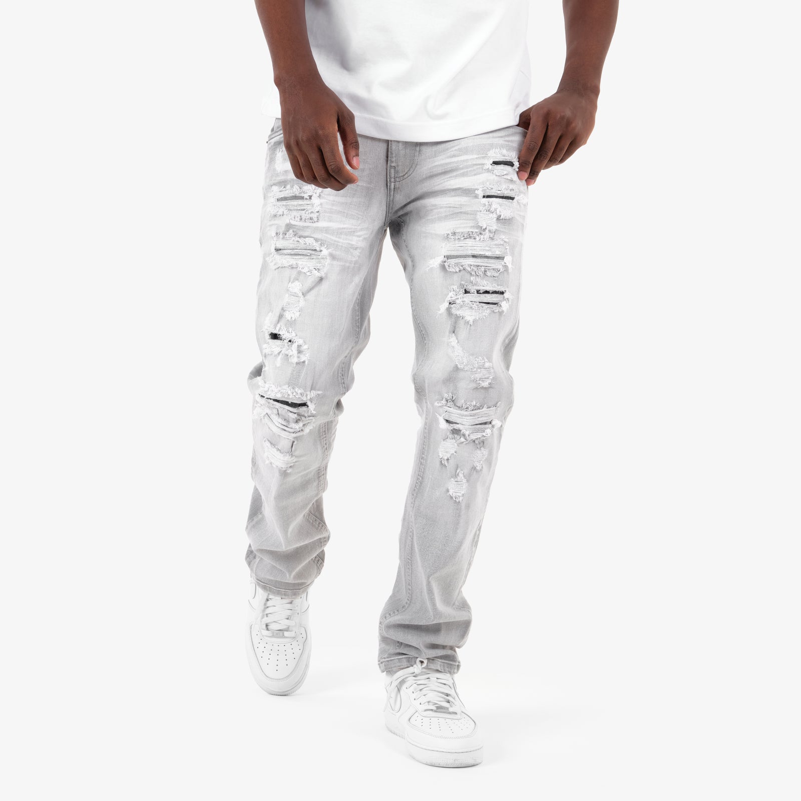 GRAY RIP & REPAIR JEANS