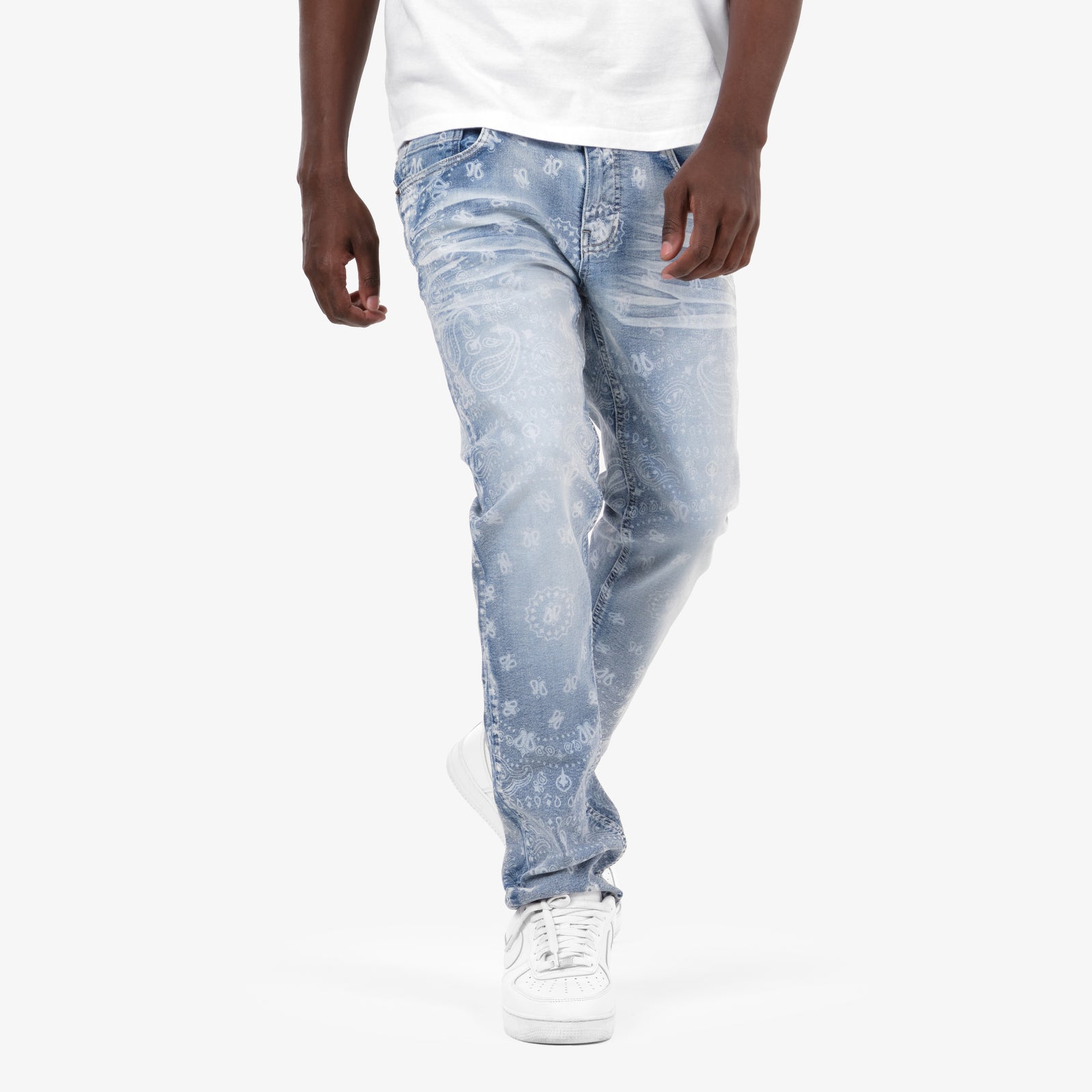 LIGHT SAND BLUE PAISLEY JEANS