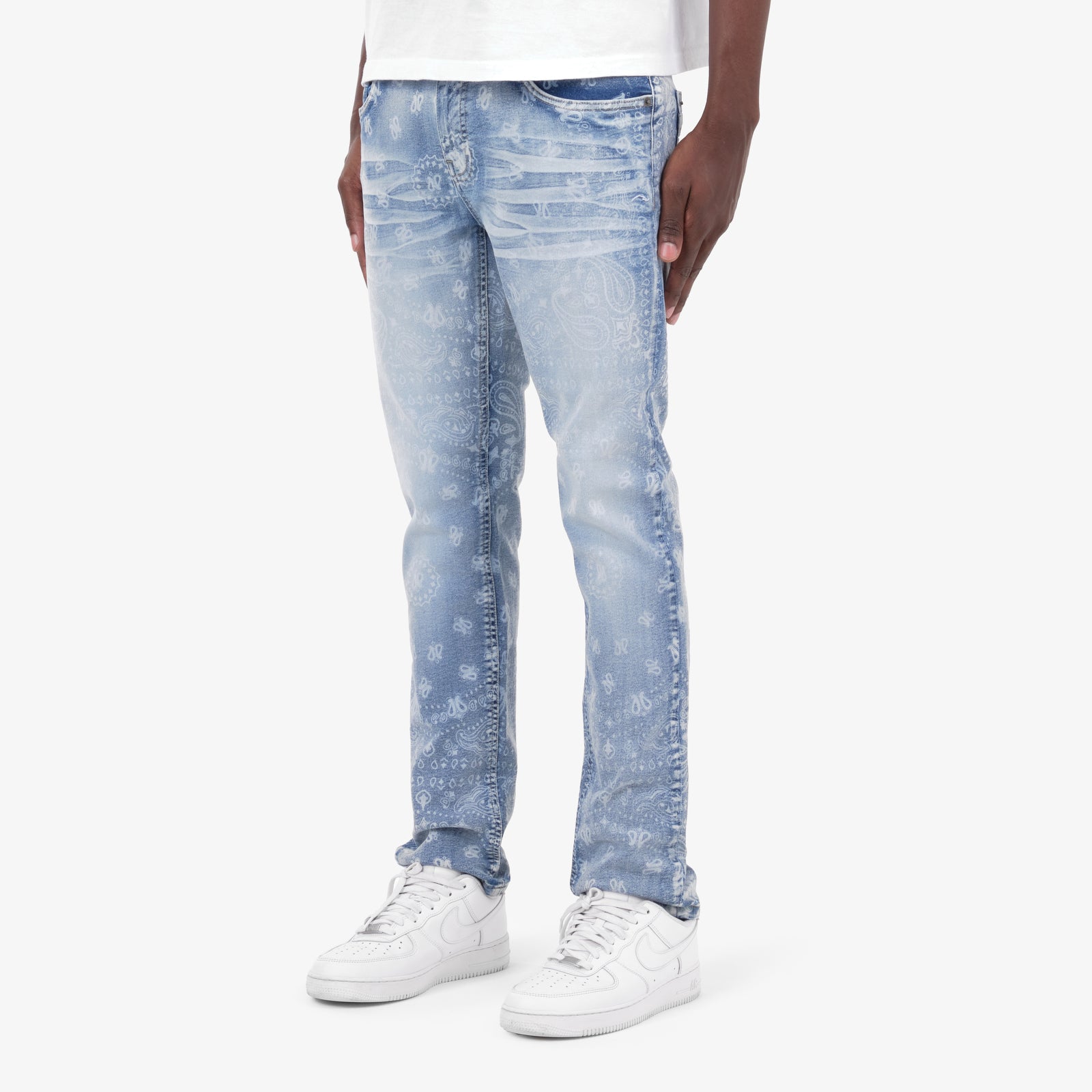 LIGHT SAND BLUE PAISLEY JEANS