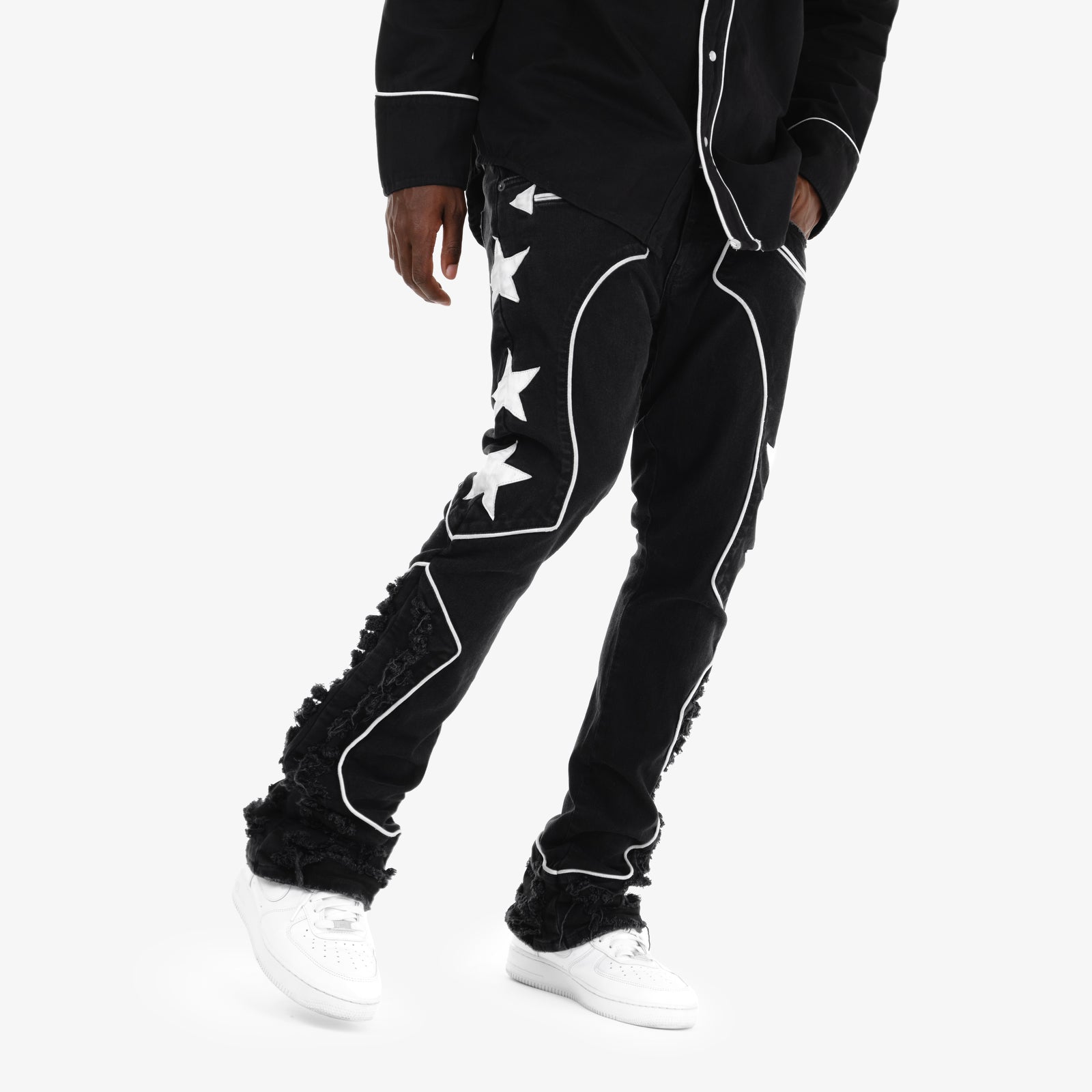 JET BLACK WESTERN STACKED JEANS