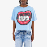 SKY BLUE "MONEY" CROP T-SHIRT