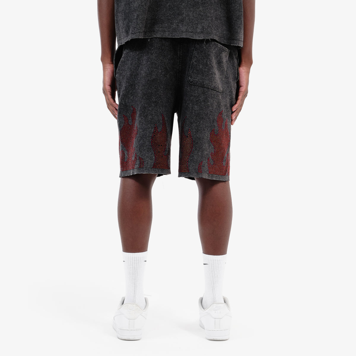 BLACK FLAME RHINESTONE SHORTS