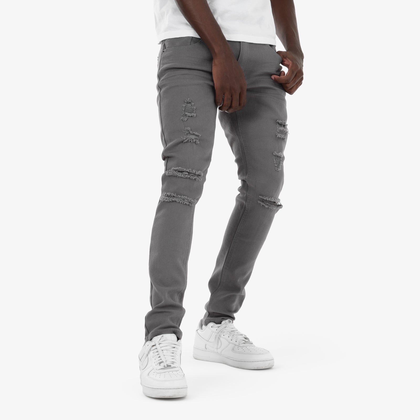 GREY PANTS WITH RIPS