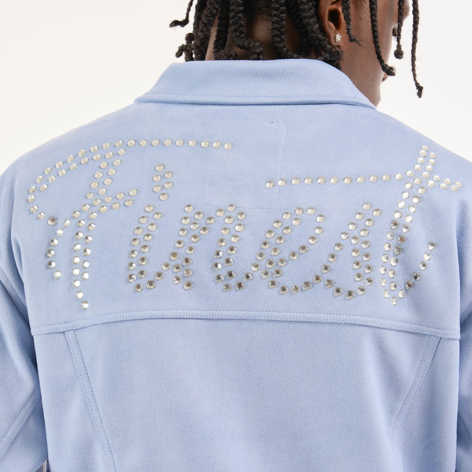LIGHT BLUE SUEDE JACKET W/ RHINESTONES