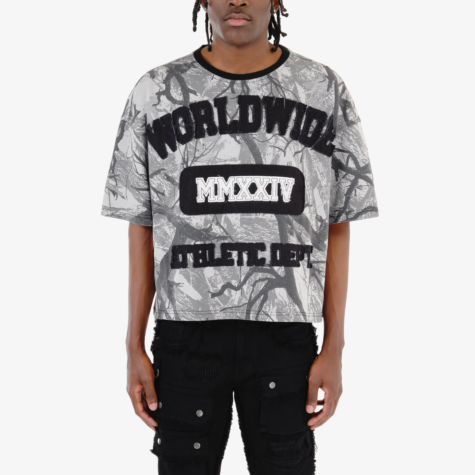 WORLDWIDE BLACK CAMO CROP T-SHIRT