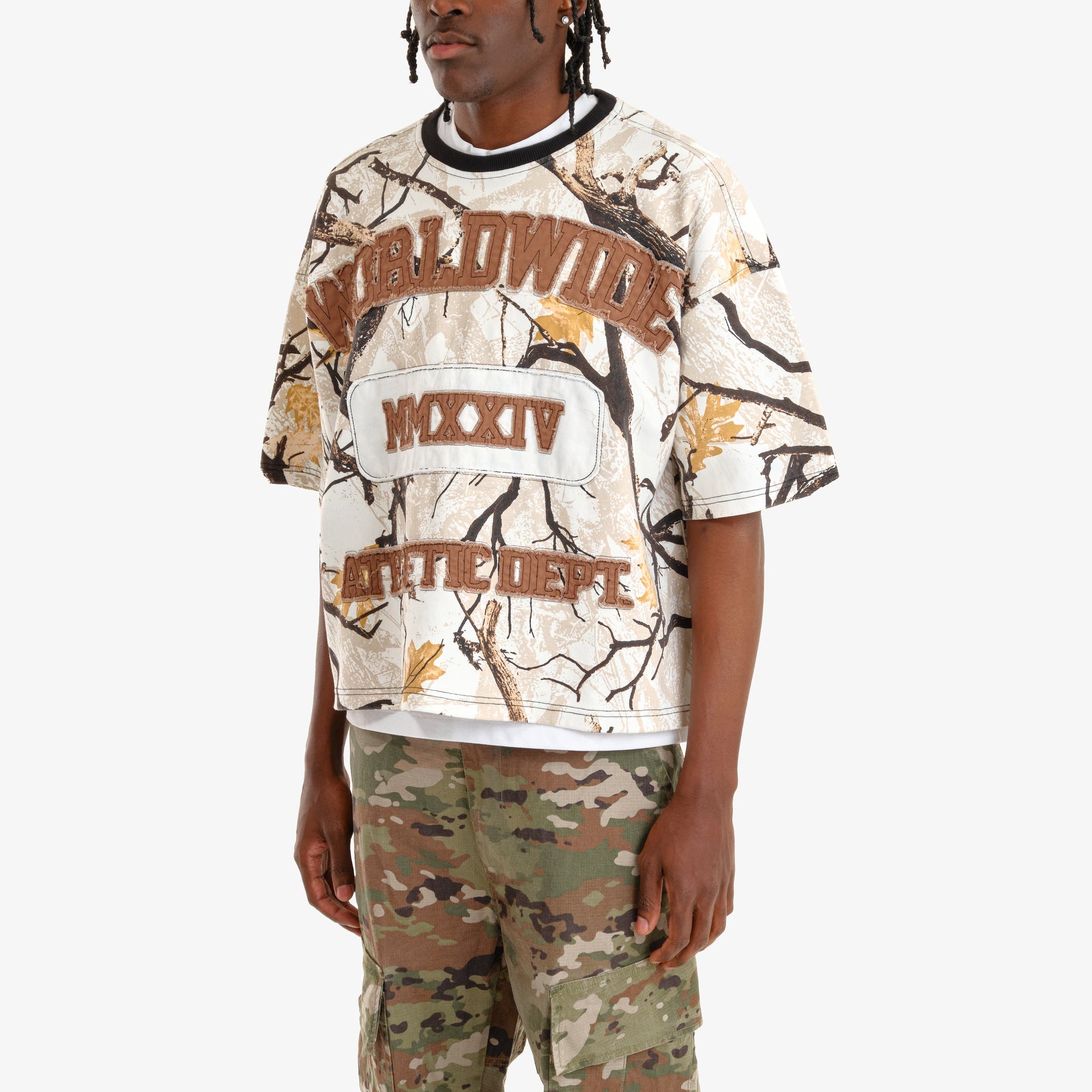 WORLDWIDE WHITE CAMO CROP T-SHIRT
