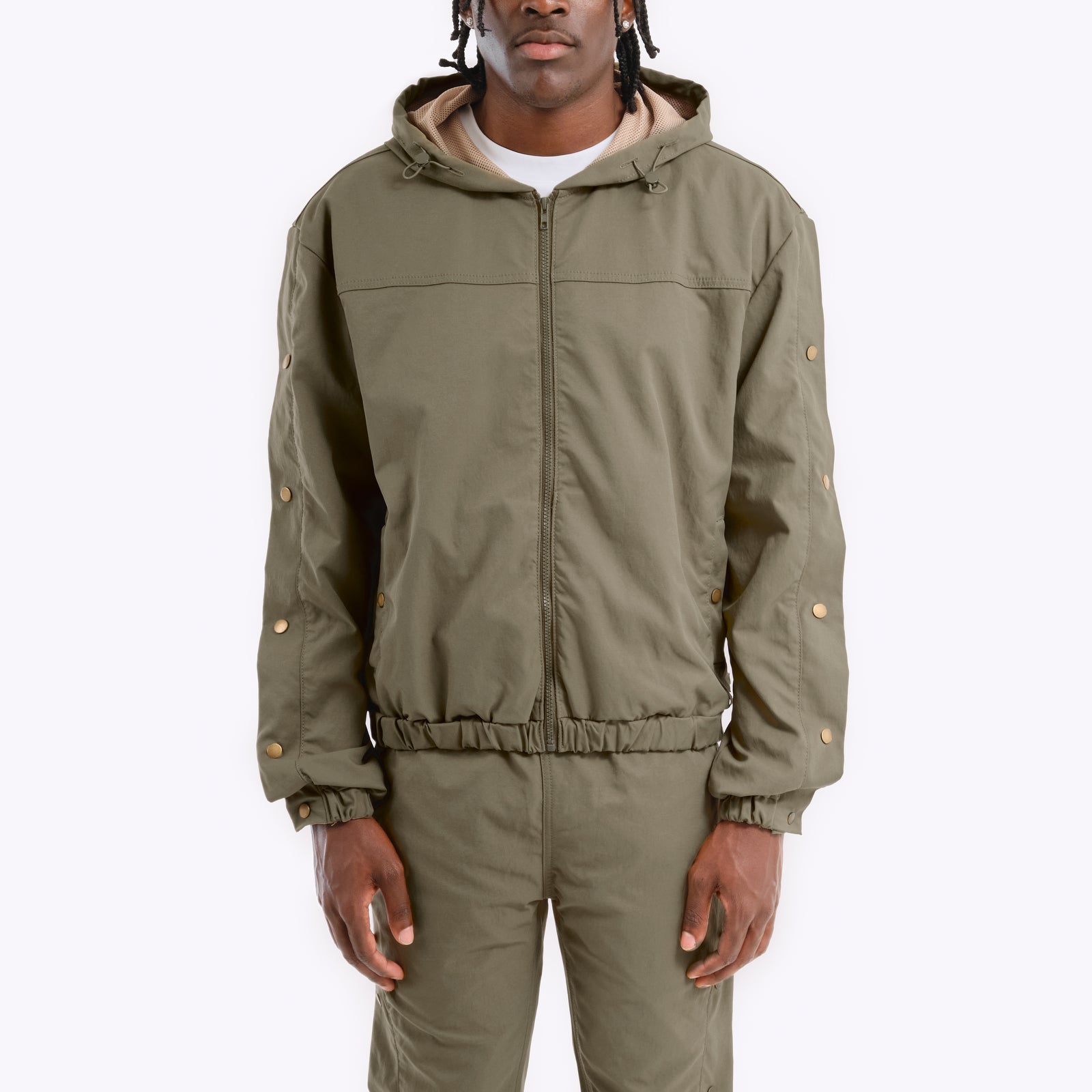 OLIVE FULL ZIP W/ SIDE BUTTONS