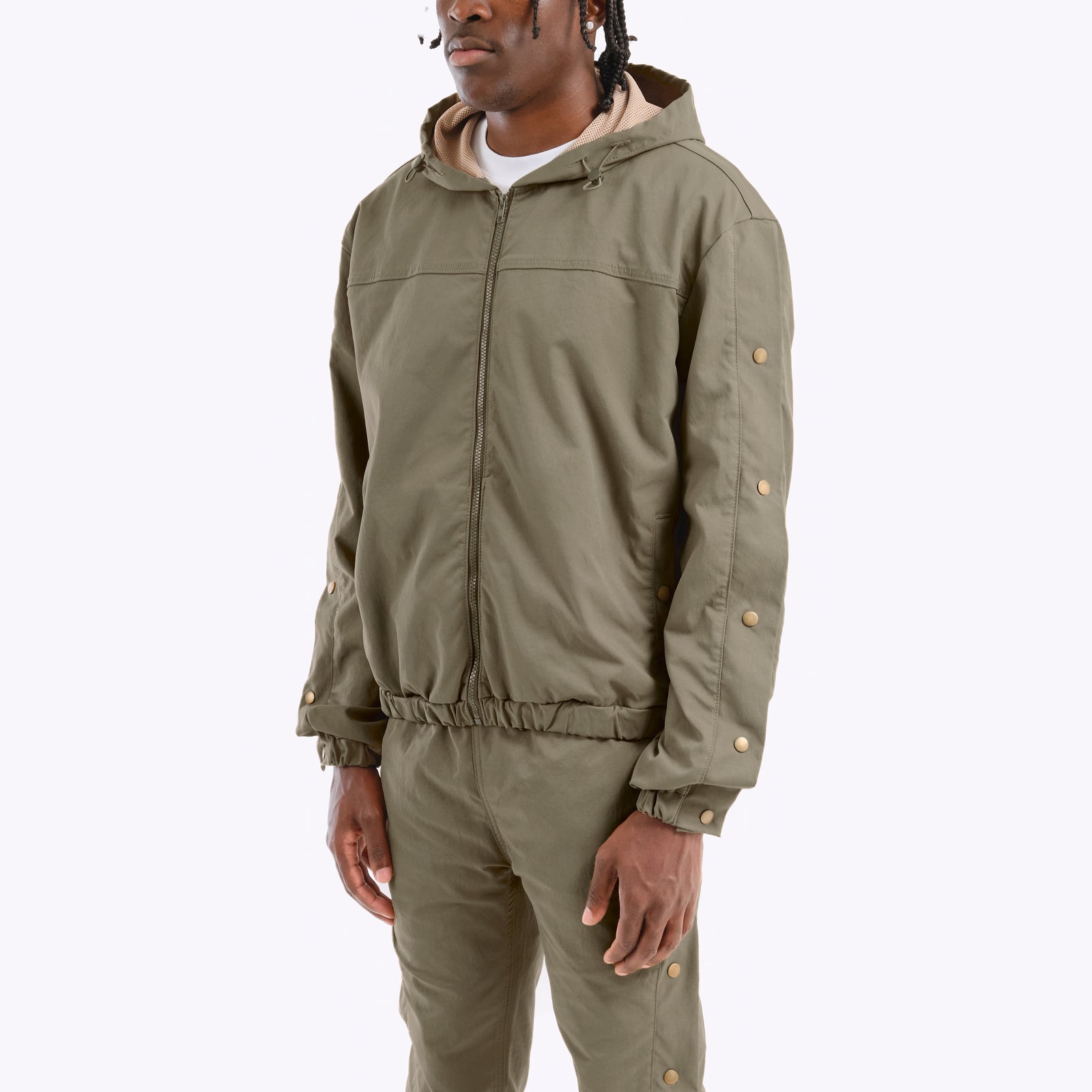 OLIVE FULL ZIP W/ SIDE BUTTONS