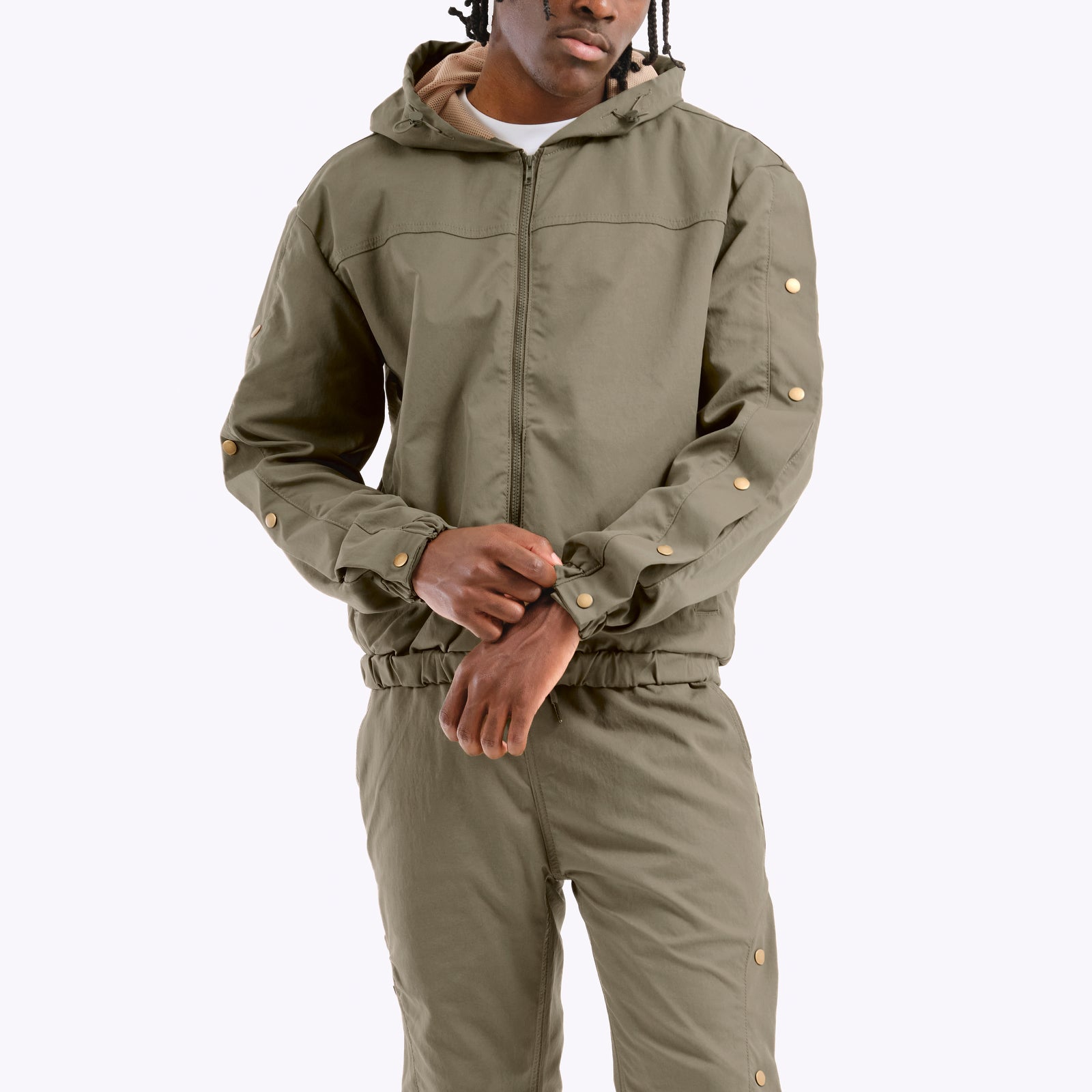 OLIVE FULL ZIP W/ SIDE BUTTONS