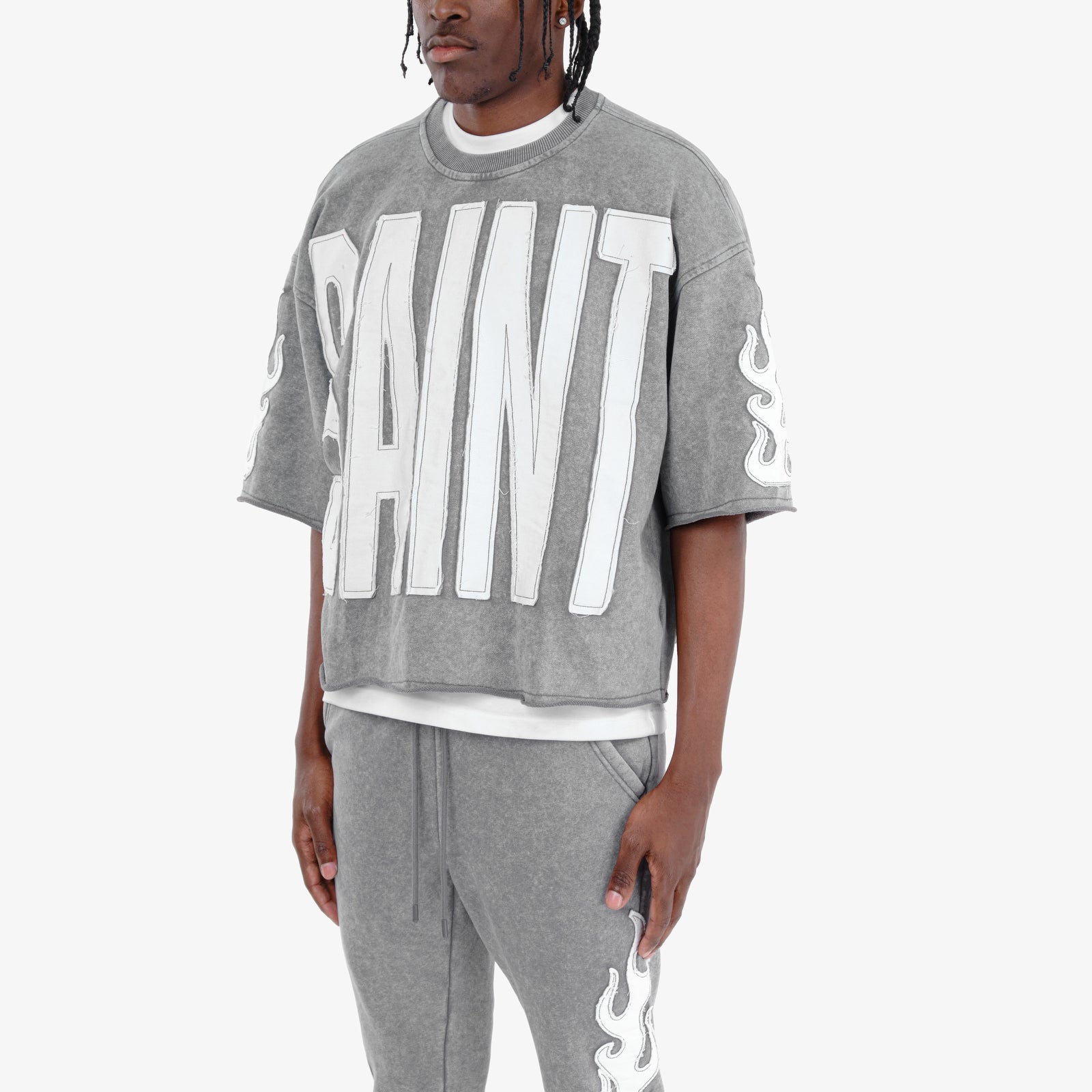 CROPPED GRAY SAINT SHORT SLEEVE