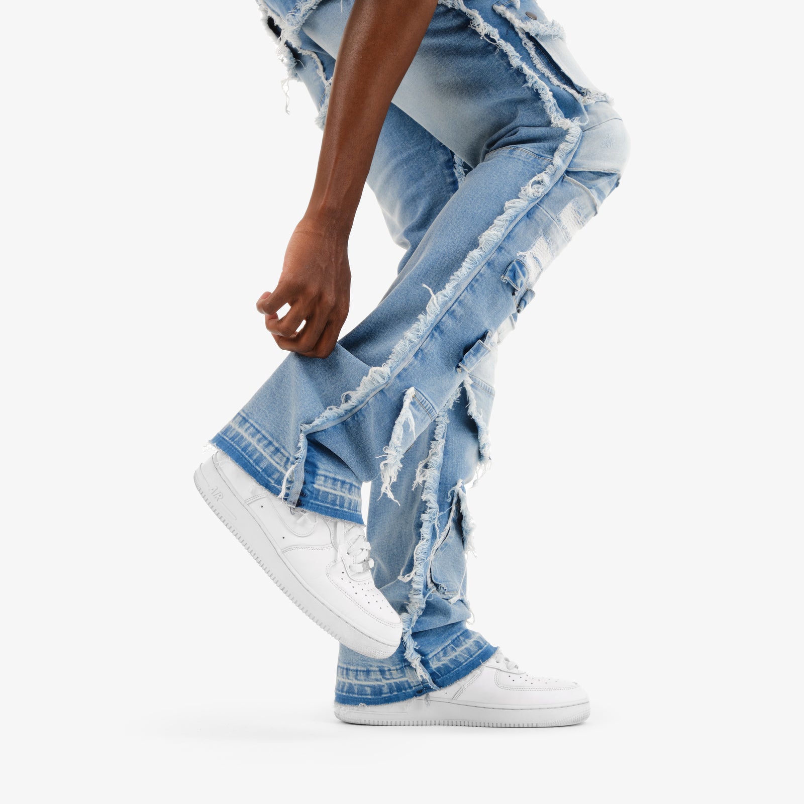 LIGHT BLUE MULTI CARGO STACKED DENIMS