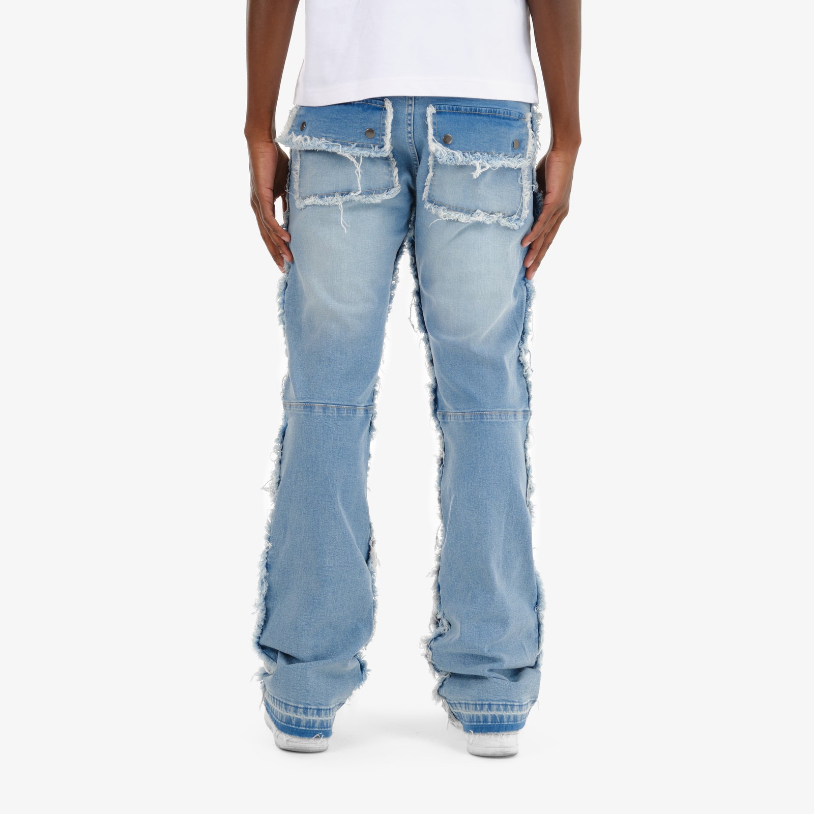 LIGHT BLUE MULTI CARGO STACKED DENIMS