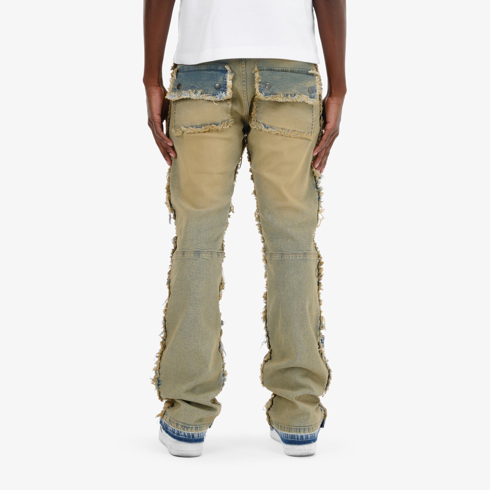 VINTAGE WASHED MULTI CARGO STACKED DENIMS