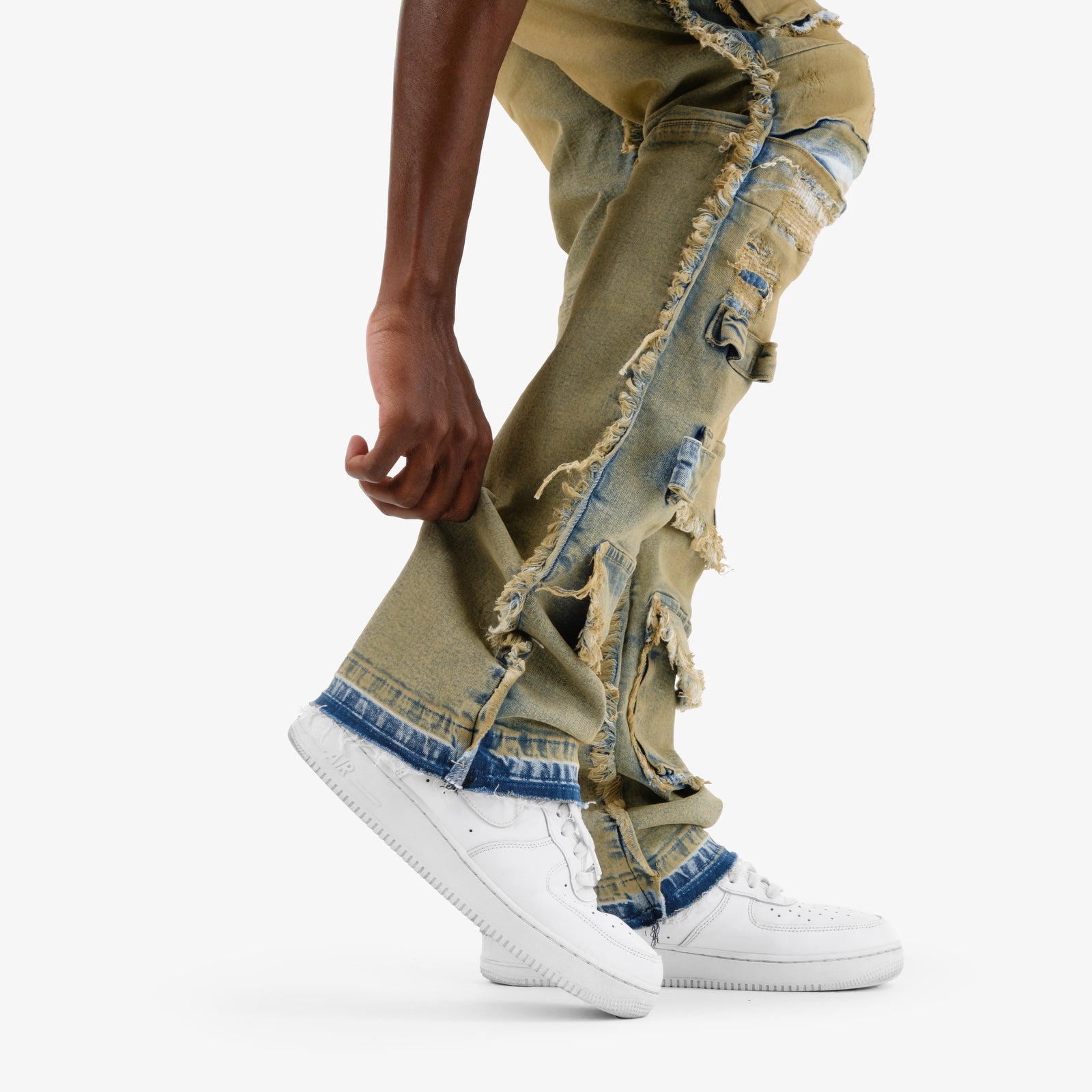 VINTAGE WASHED MULTI CARGO STACKED DENIMS