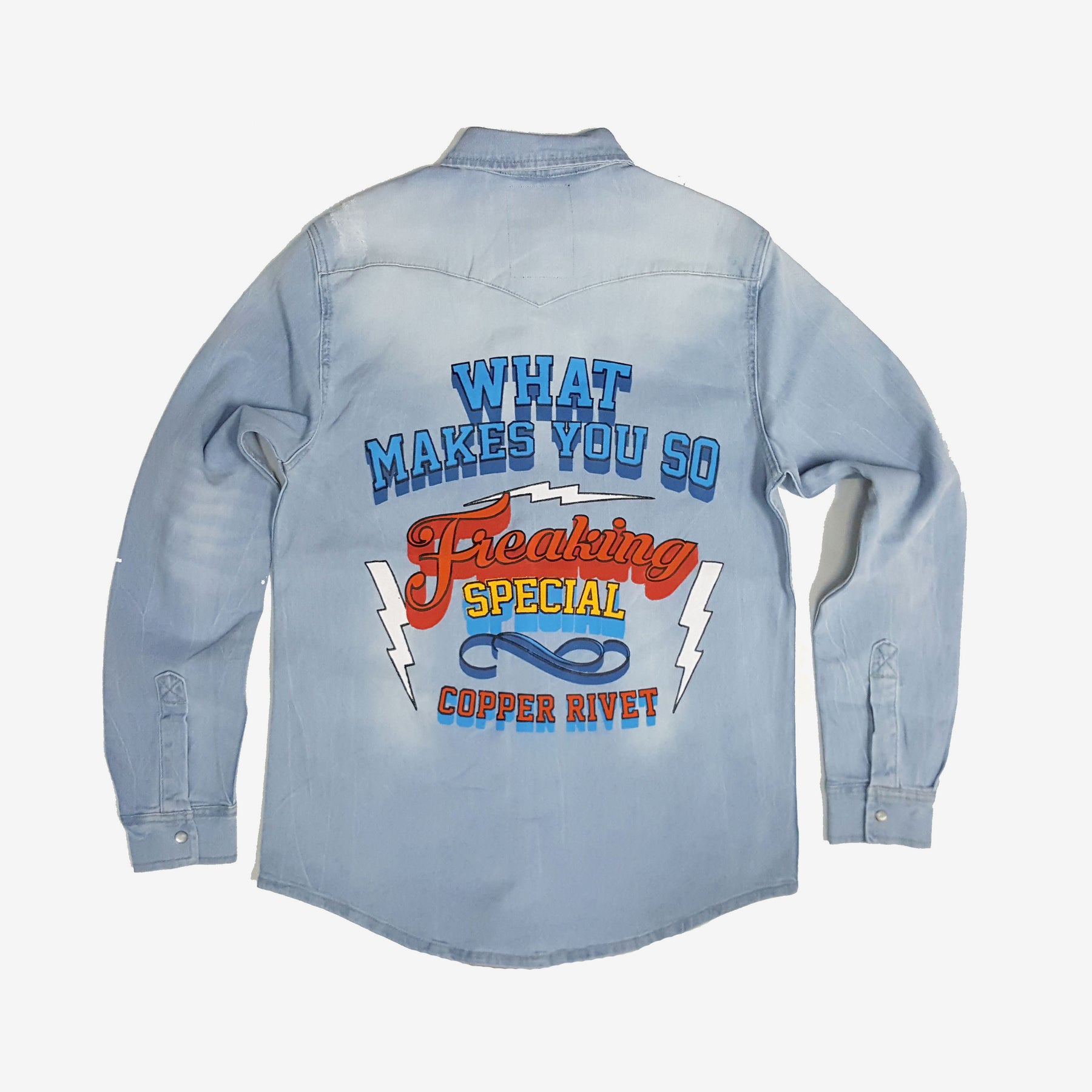 LIGHT BLUE DENIM SHIRT WITH PRINTS - Copper Rivet