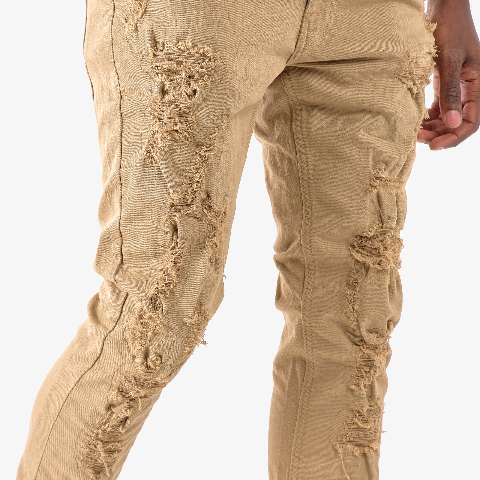 KHAKI PANTS WITH RIPS & PERMANENT WRINKLES